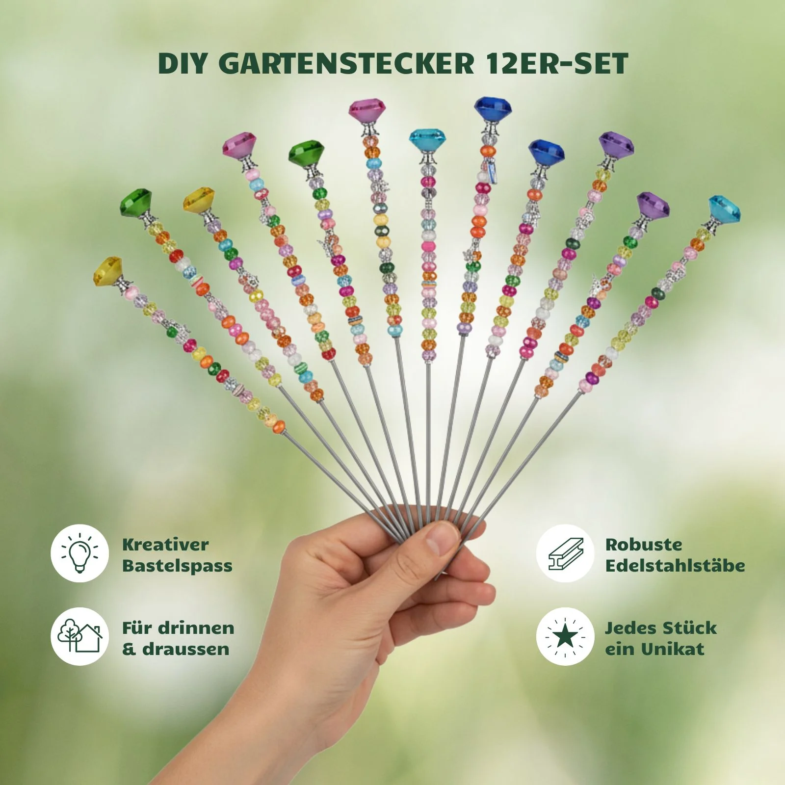 12er Set Gartenstecker Kristall Dekostecker Gartenstab Pflanzenstecker - Image 2