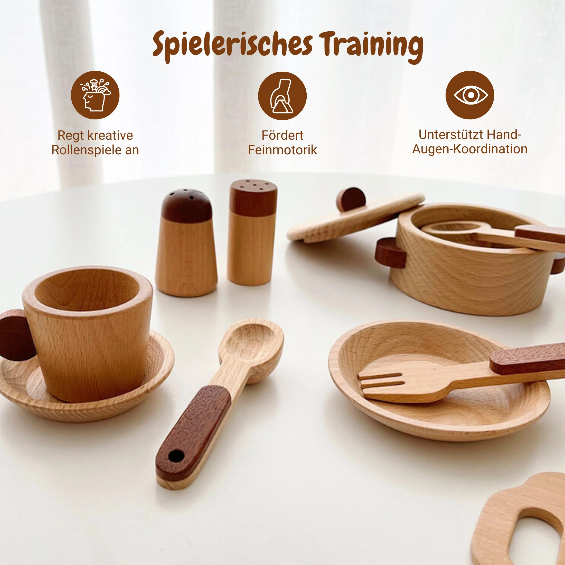 15-tlg. Holz-Küchenzubehör-Set Kinder-Kochgeschirr Kinder-Küchenset - Image 3