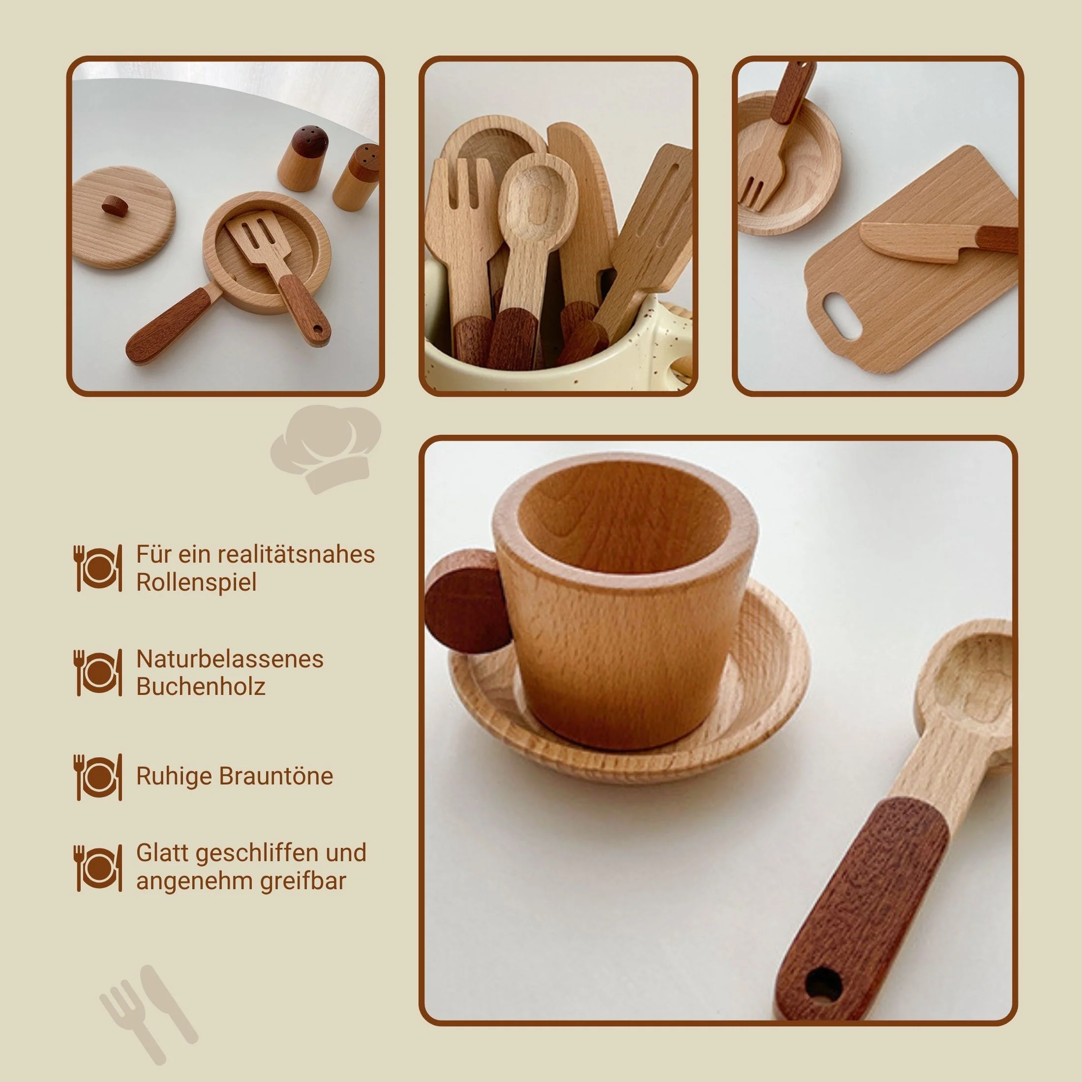 15-tlg. Holz-Küchenzubehör-Set Kinder-Kochgeschirr Kinder-Küchenset - Image 5
