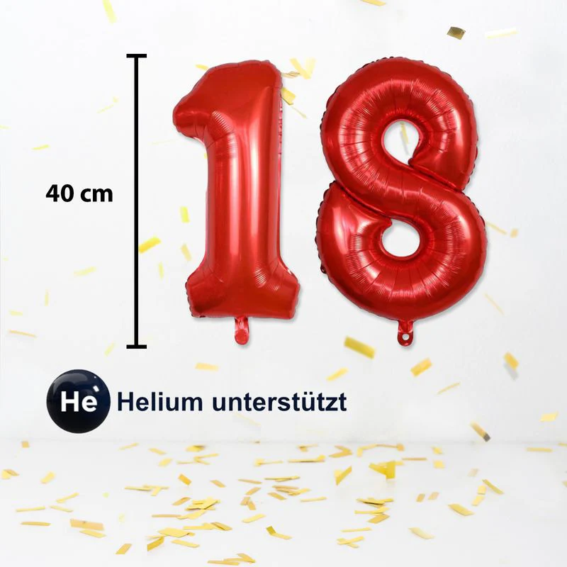 Folienballon Zahl 18 Rot Zahlenballon Geburtstagsparty Ballon 40cm - Image 3
