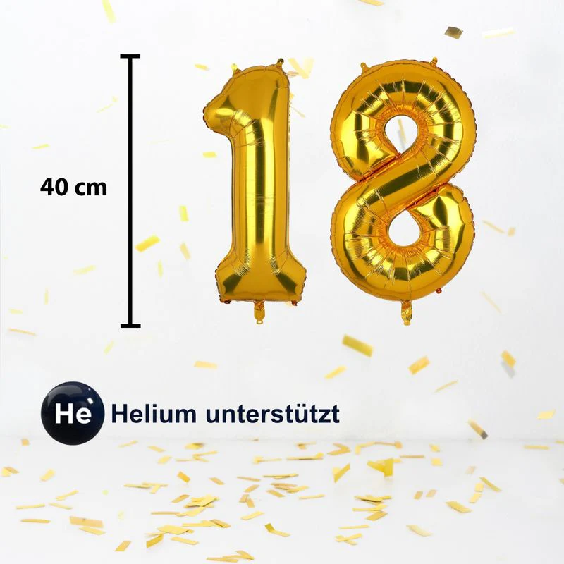Zahlenballon Zahl 18 Folienballon Geburtstagsparty Ballon Golden 40cm - Image 2