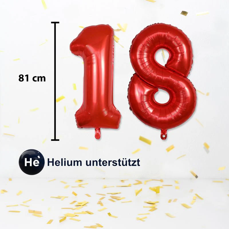 Zahlenballon Zahl 18 Rot Folienballon Geburtstagsparty Ballon 81cm - Image 3