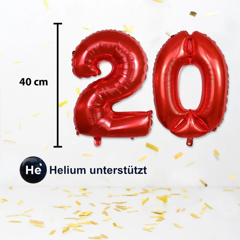 Zahlenballon Zahl 20 Rot Folienballon Geburtstagsparty Ballon 40cm - Image 3