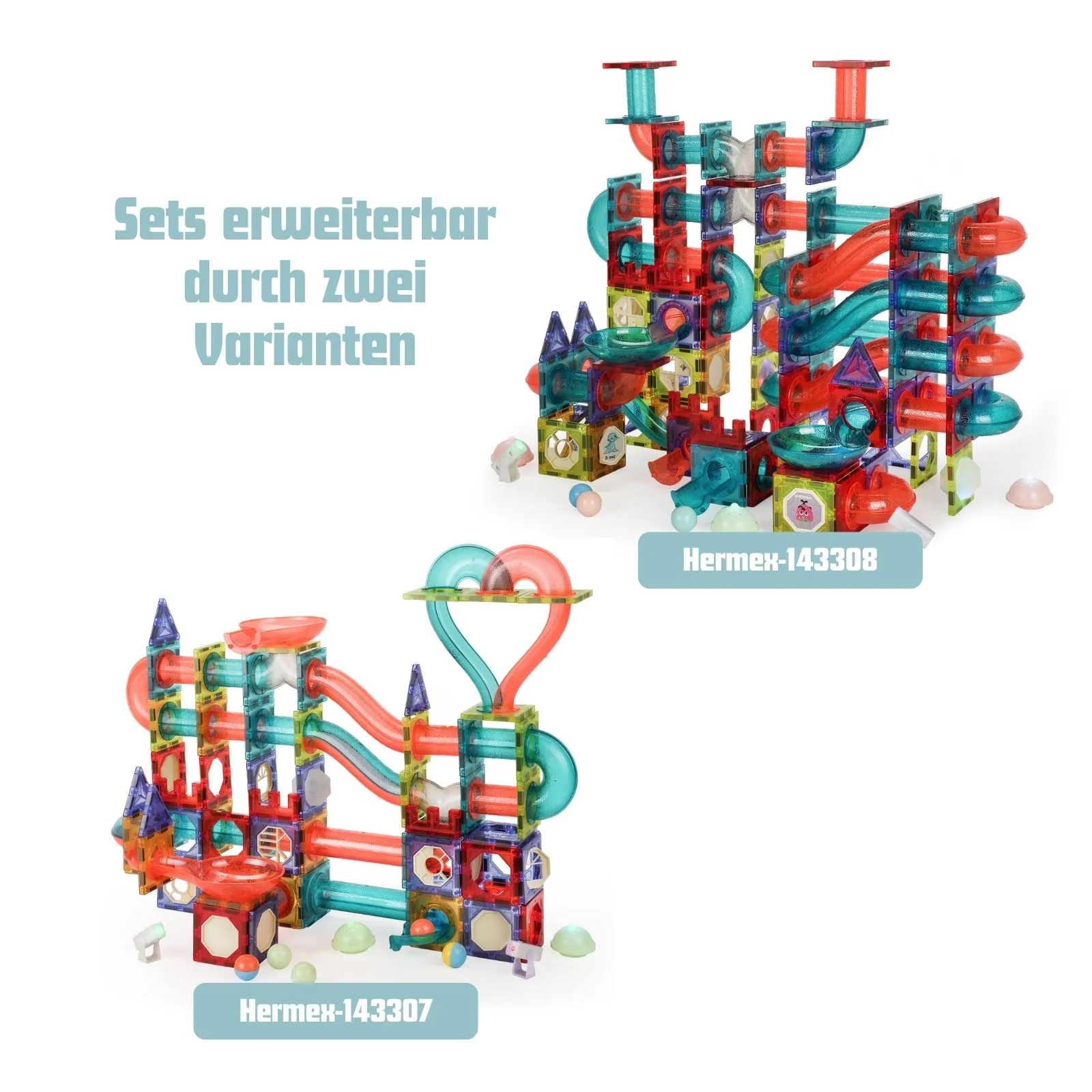 205-tlg. Magnetbahn Magnetische Kugelbahn Magnetbausteine Murmelbahn - Image 10