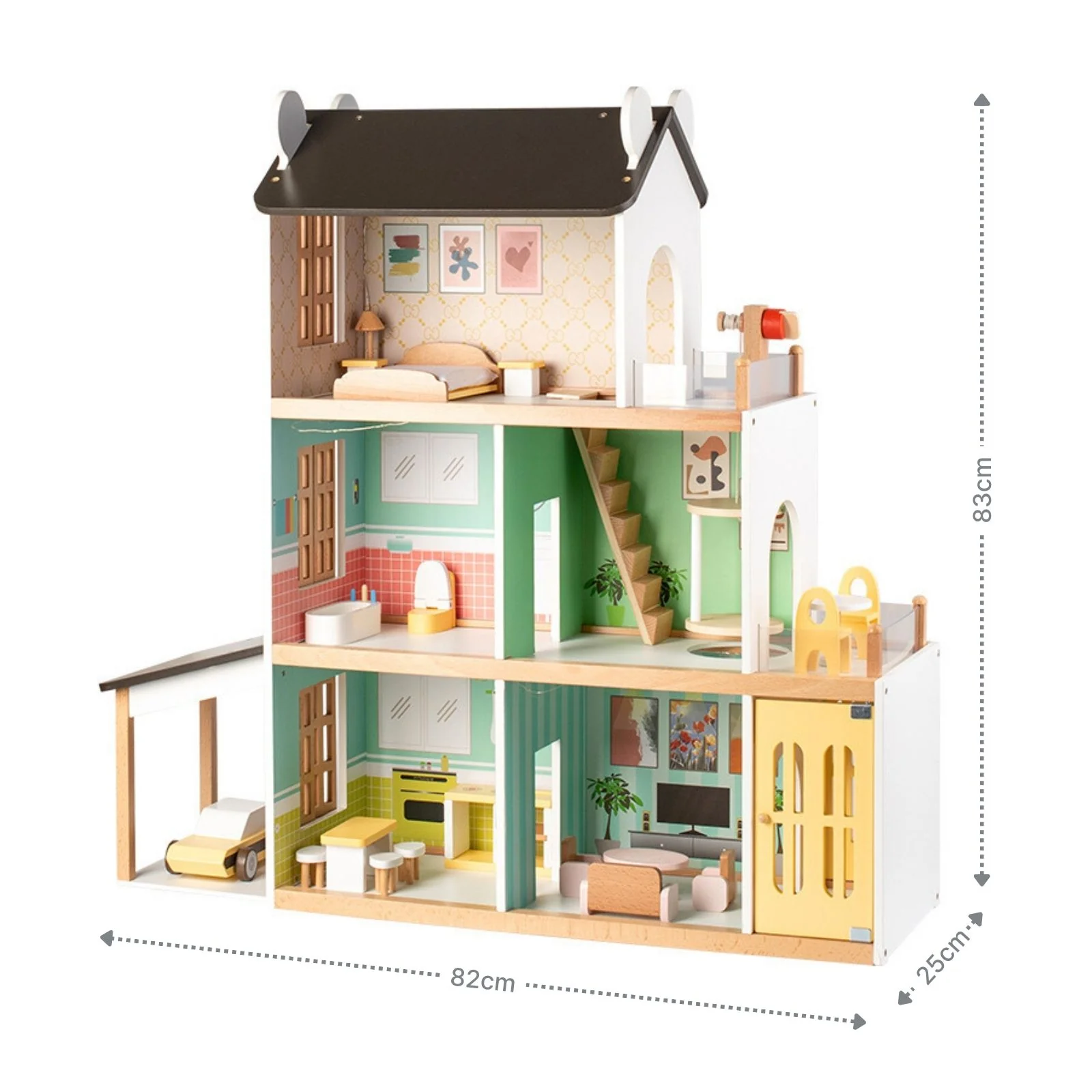 21-tlg. Holz-Puppenhaus mit Zubehör Spielhaus Kinderspielzeug Haus - Image 8
