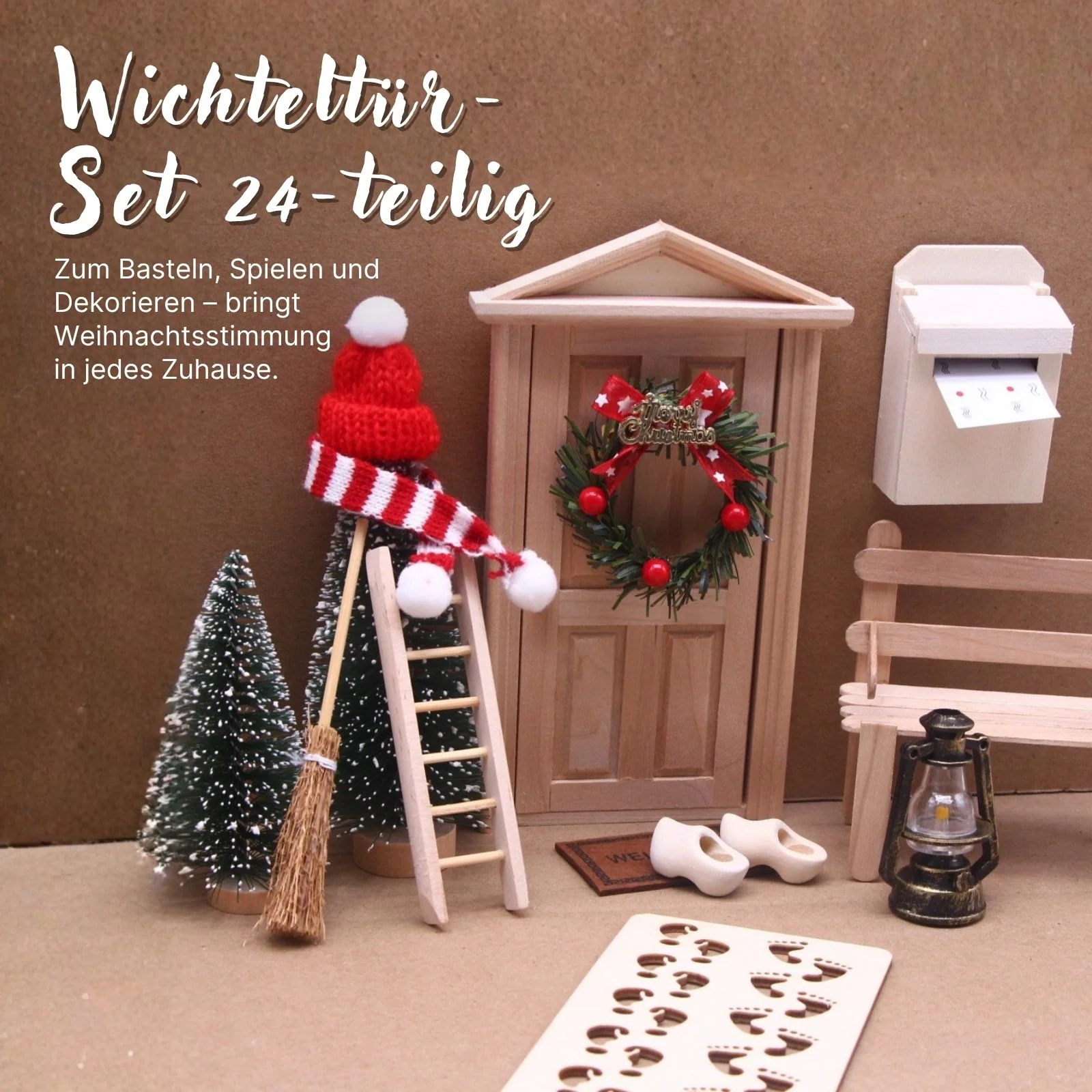 24-tlg. Wichteltür-Set Weihnachtsdeko Miniaturwelt Elfentür-Zubehör - Image 2