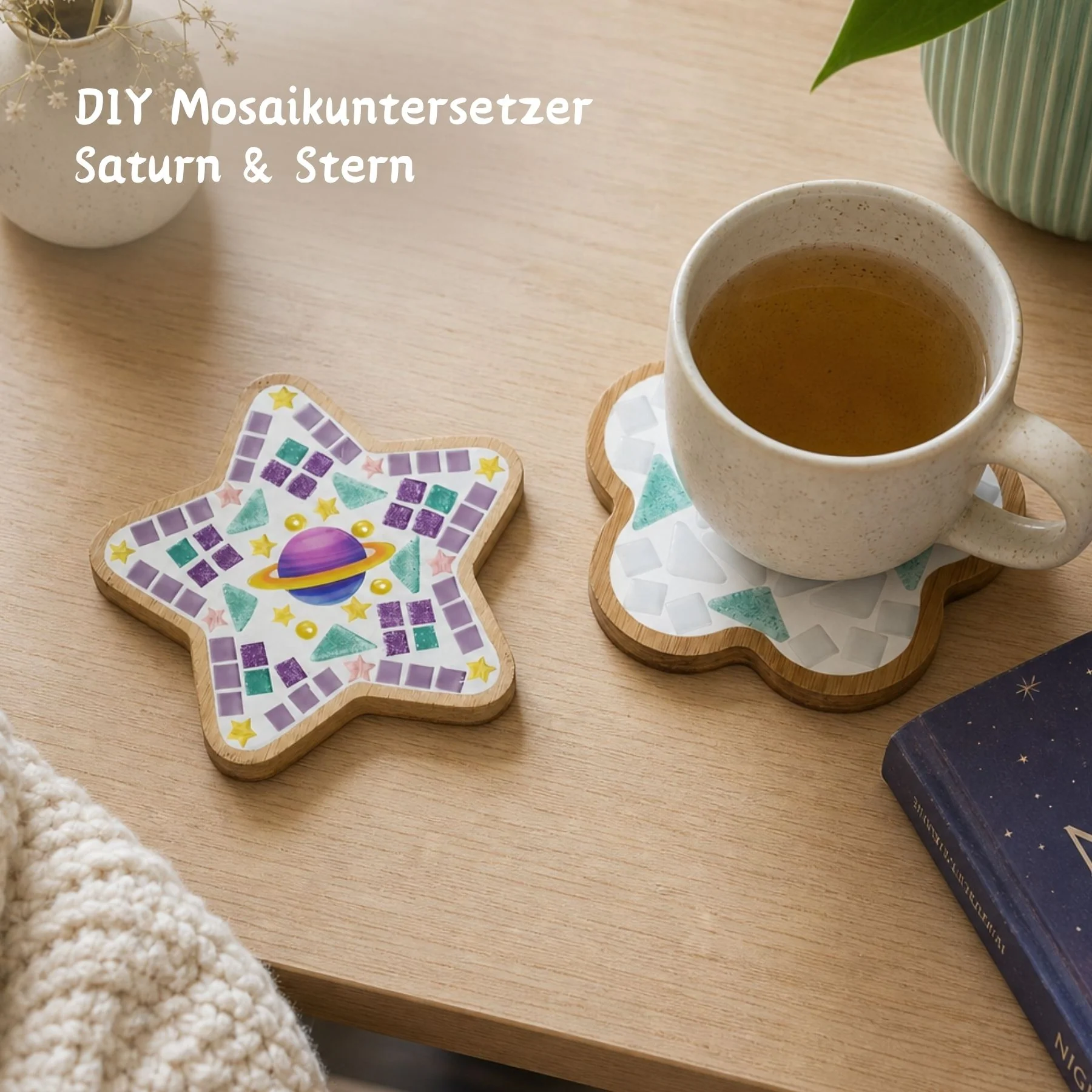 2er-Set DIY-Mosaik-Untersetzer Saturn Stern Untersetzer-Bastelset - Image 2
