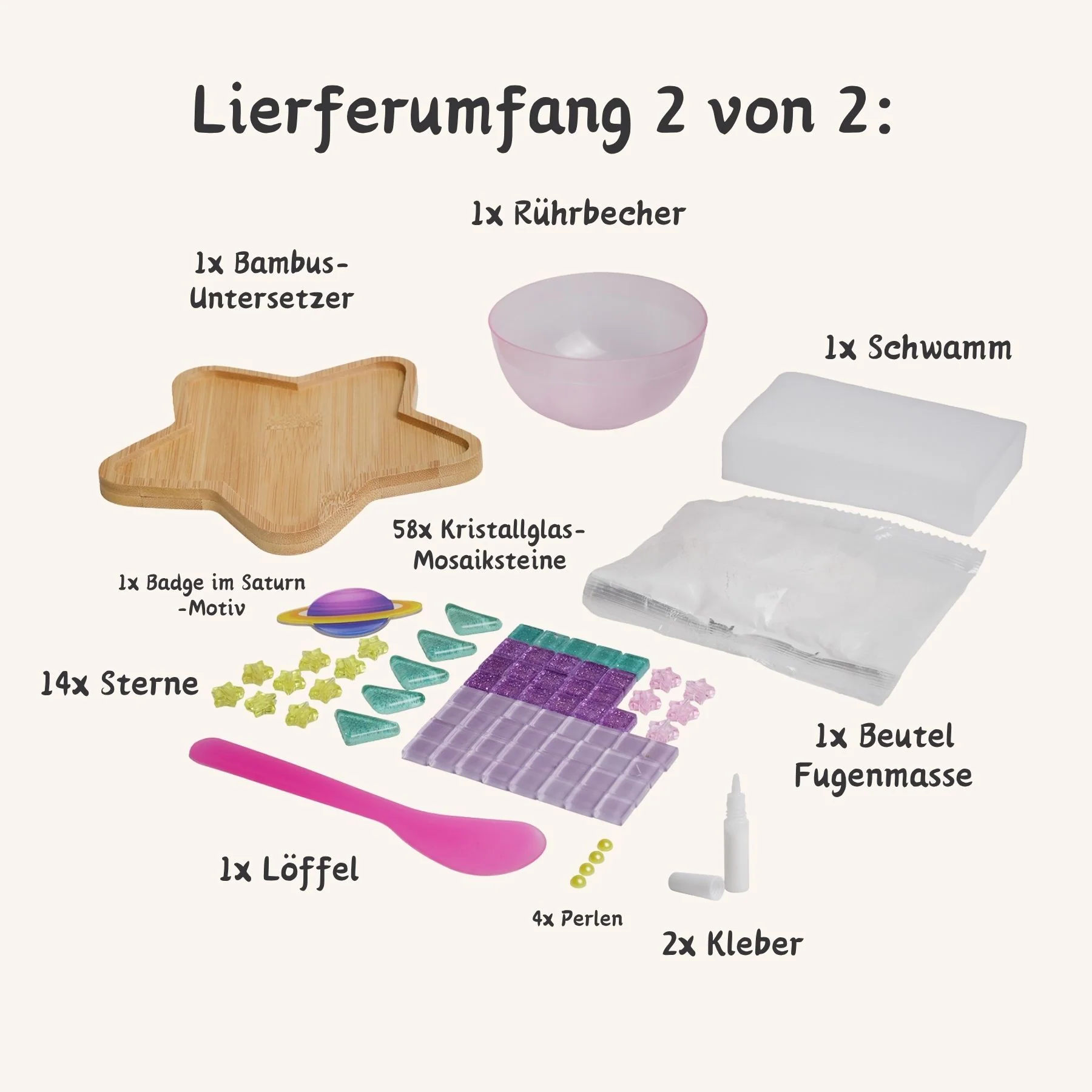 2er-Set DIY-Mosaik-Untersetzer Saturn Stern Untersetzer-Bastelset - Image 8
