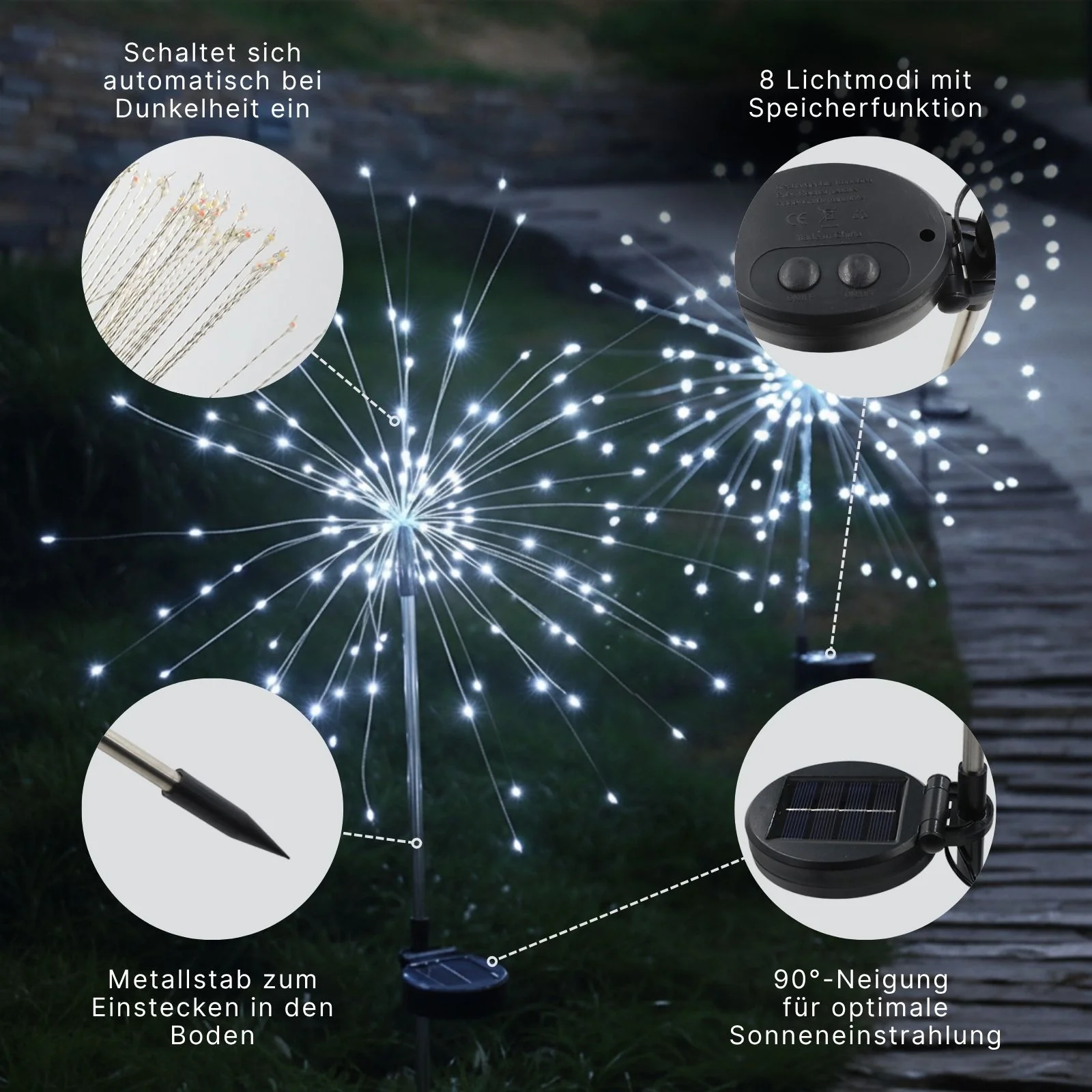 2er-Set LED Solar-Feuerwerkslichter Gartenleuchte Lichterkette Deko - Image 3