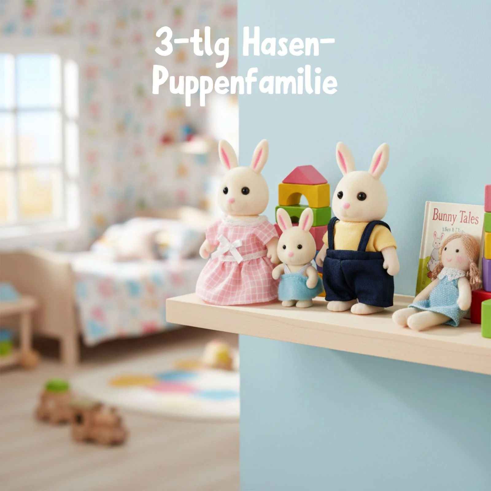 3-tlg. Hasen-Puppenfamilie Puppen Spielzeugfiguren Kinderspielzeug - Image 2