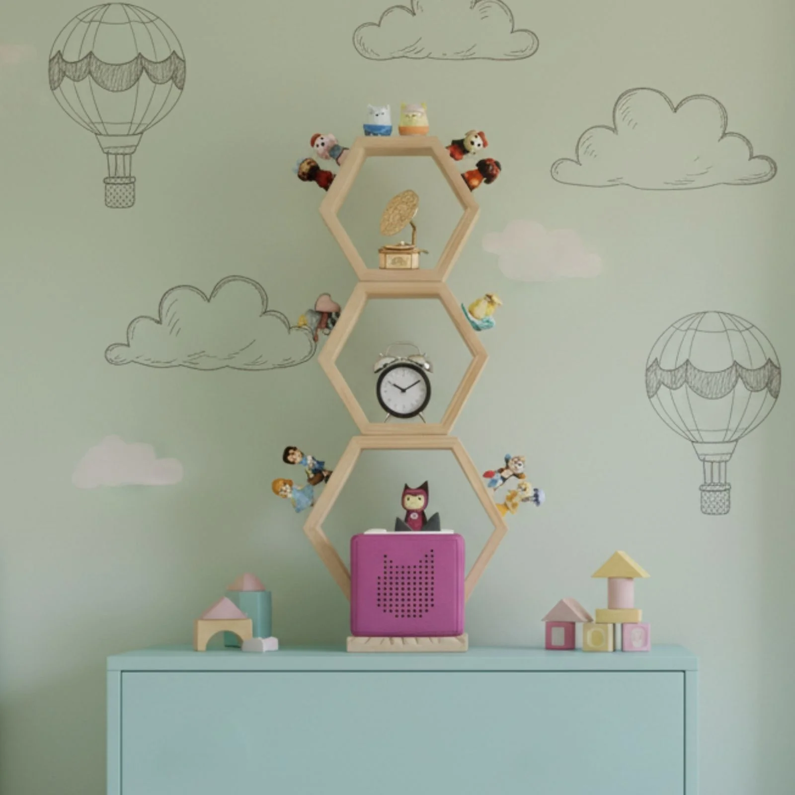 3-tlg. Hexagon Holzregal für Toniebox und Toniefiguren Waben-Wandregal - Image 4