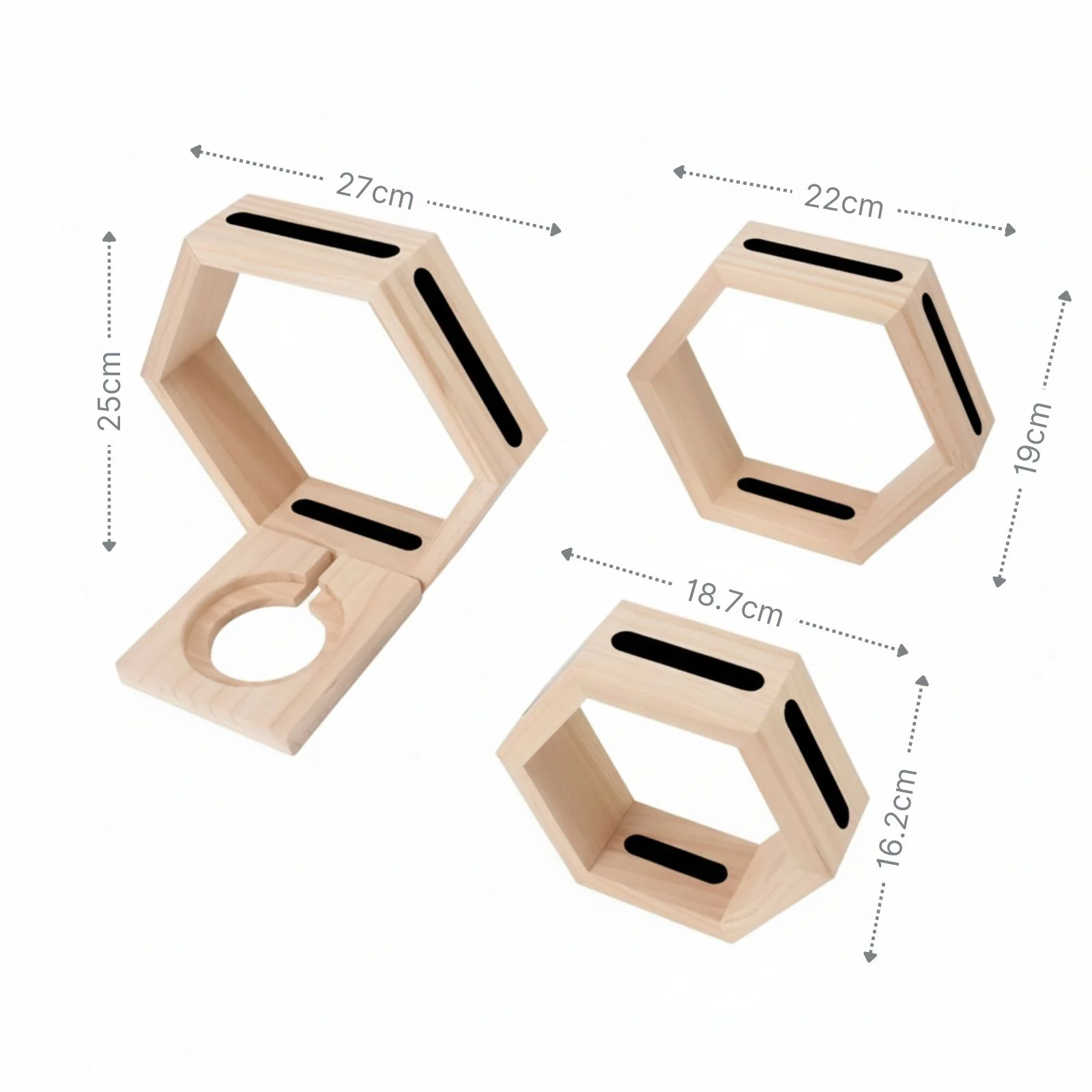 3-tlg. Hexagon Holzregal für Toniebox und Toniefiguren Waben-Wandregal - Image 5