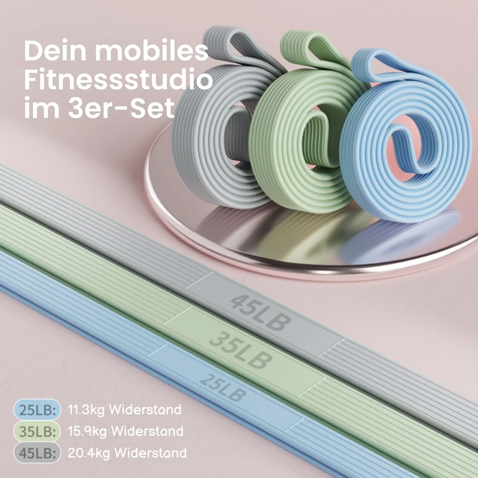 3-tlg. Set Fitnessband Powerband Resistance Band Sportband Übungsband - Image 2