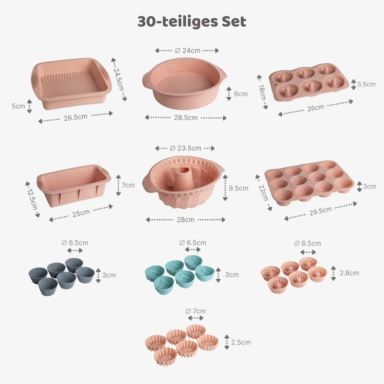 30-tlg. Silikon-Backformen-Set Gugelhupfform Kuchenform Kastenform - Image 2