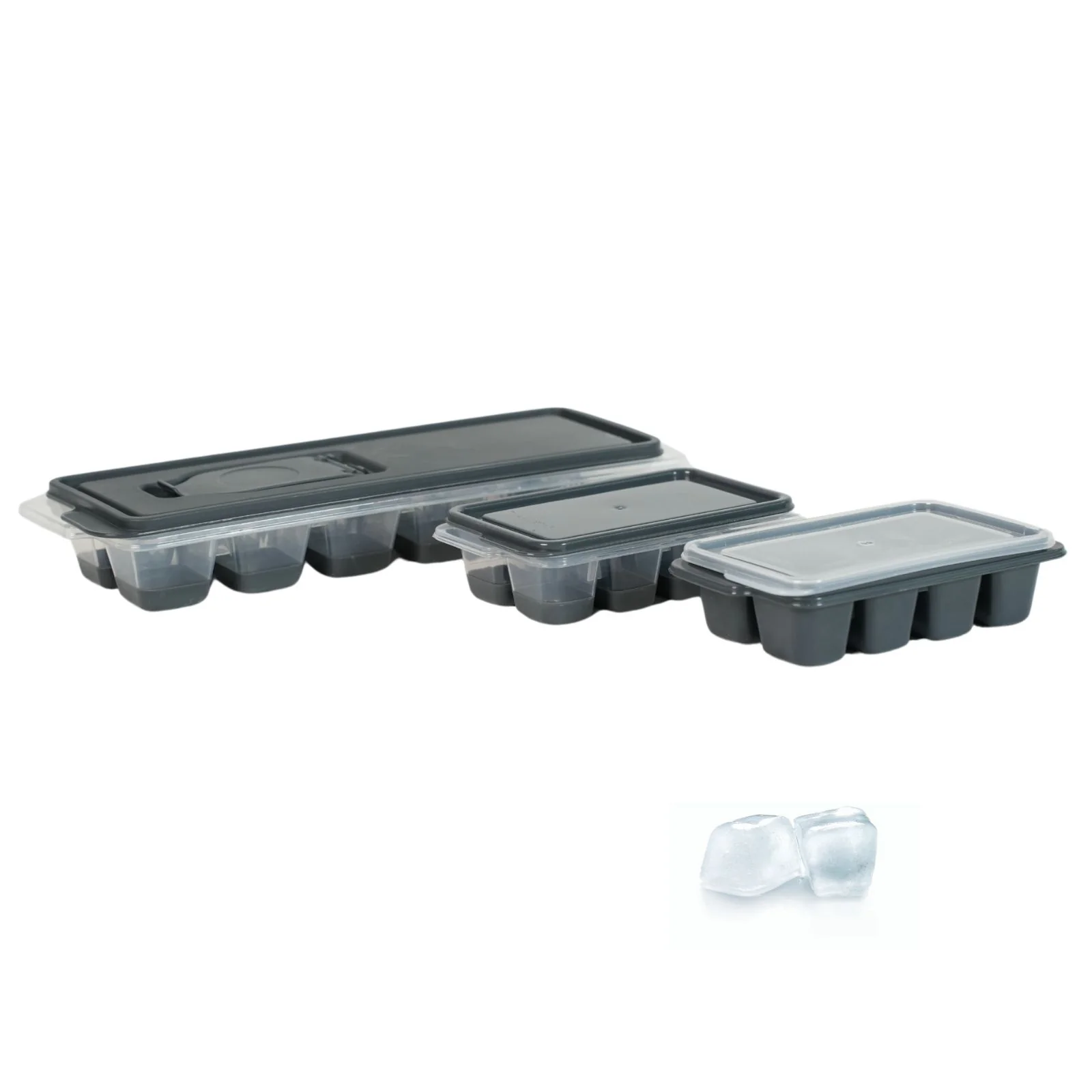 3er-Set Eiswürfelbehälter mit Deckel Eiswürfelformen Eiswürfelschalen - Image 2