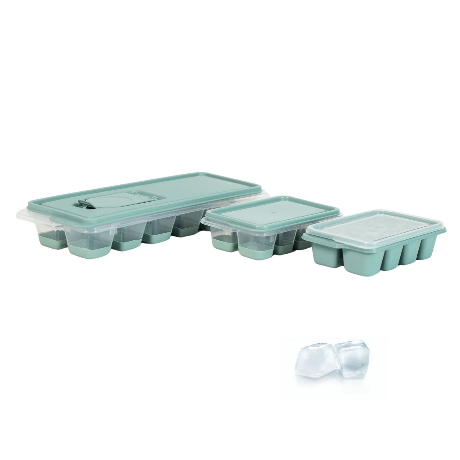 3er-Set Eiswürfelschalen mit Deckel Eiswürfelbehälter Eiswürfelformen - Image 2