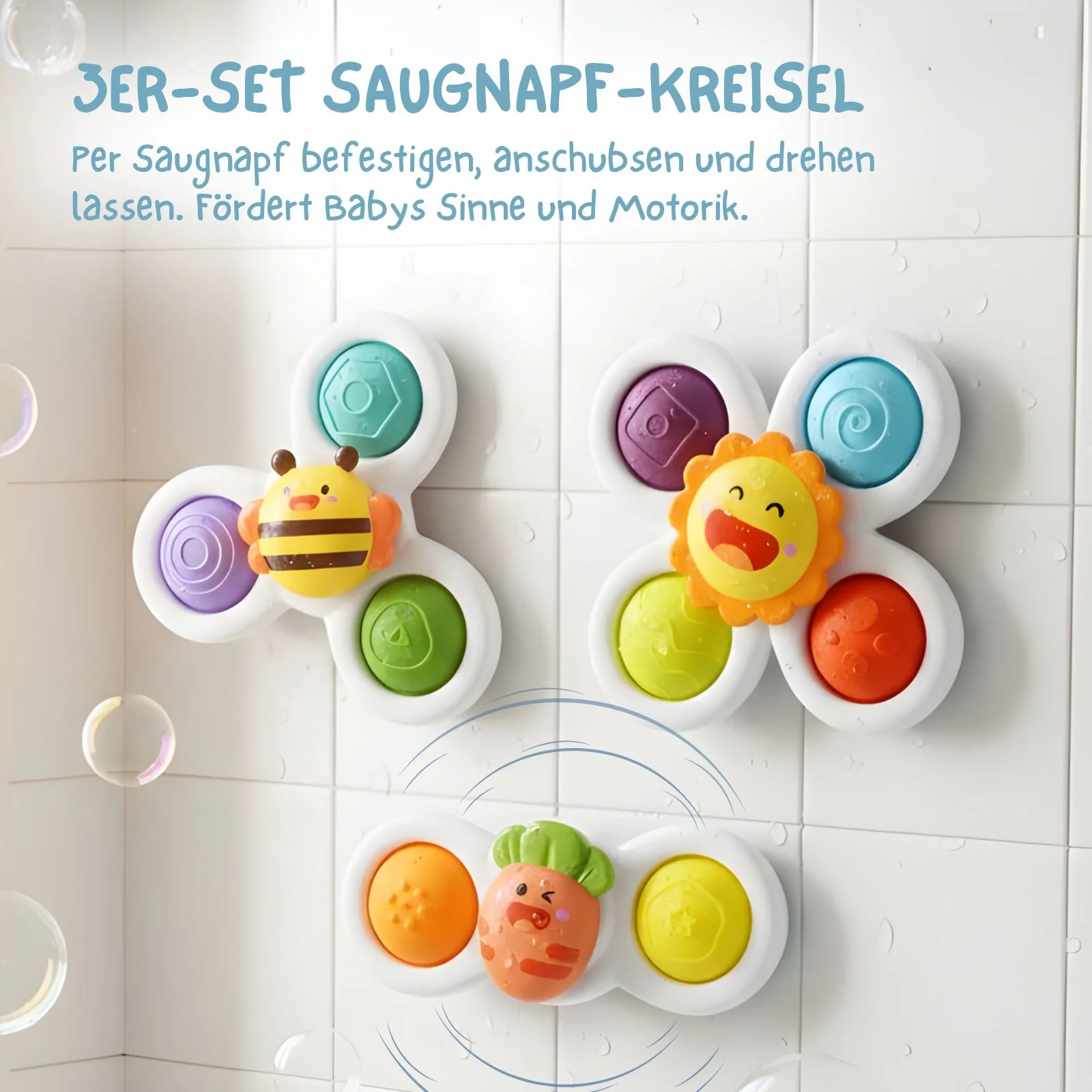 3er-Set Saugnapf-Kreisel Badespielzeug Fidget Spinner Babyspielzeug - Image 3