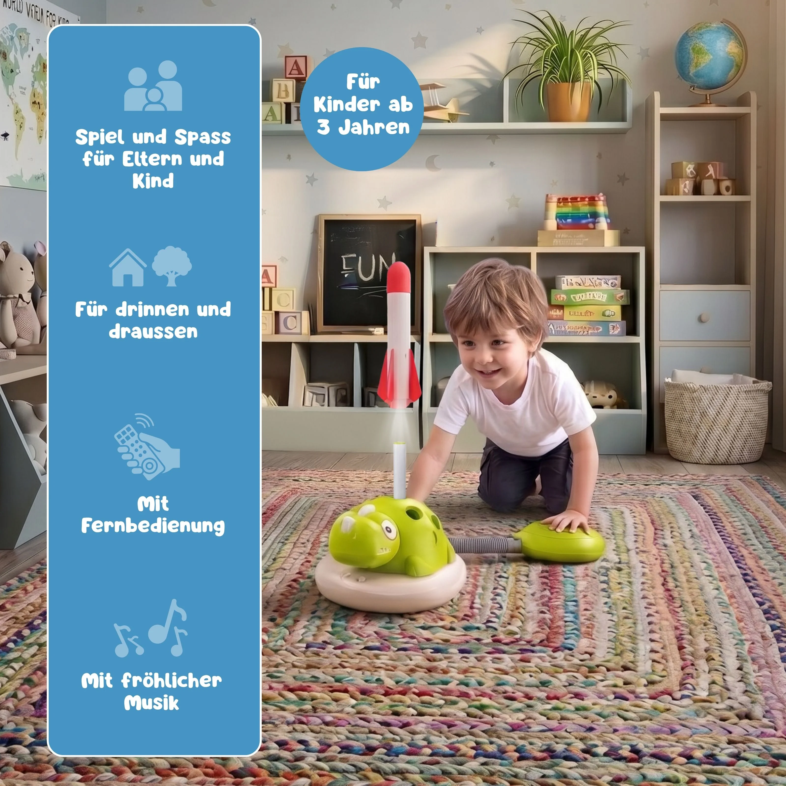 3in1 Geschicklichkeitsspiel für Kinder Ringwurf Hüpfspiel Raketenstart - Image 3