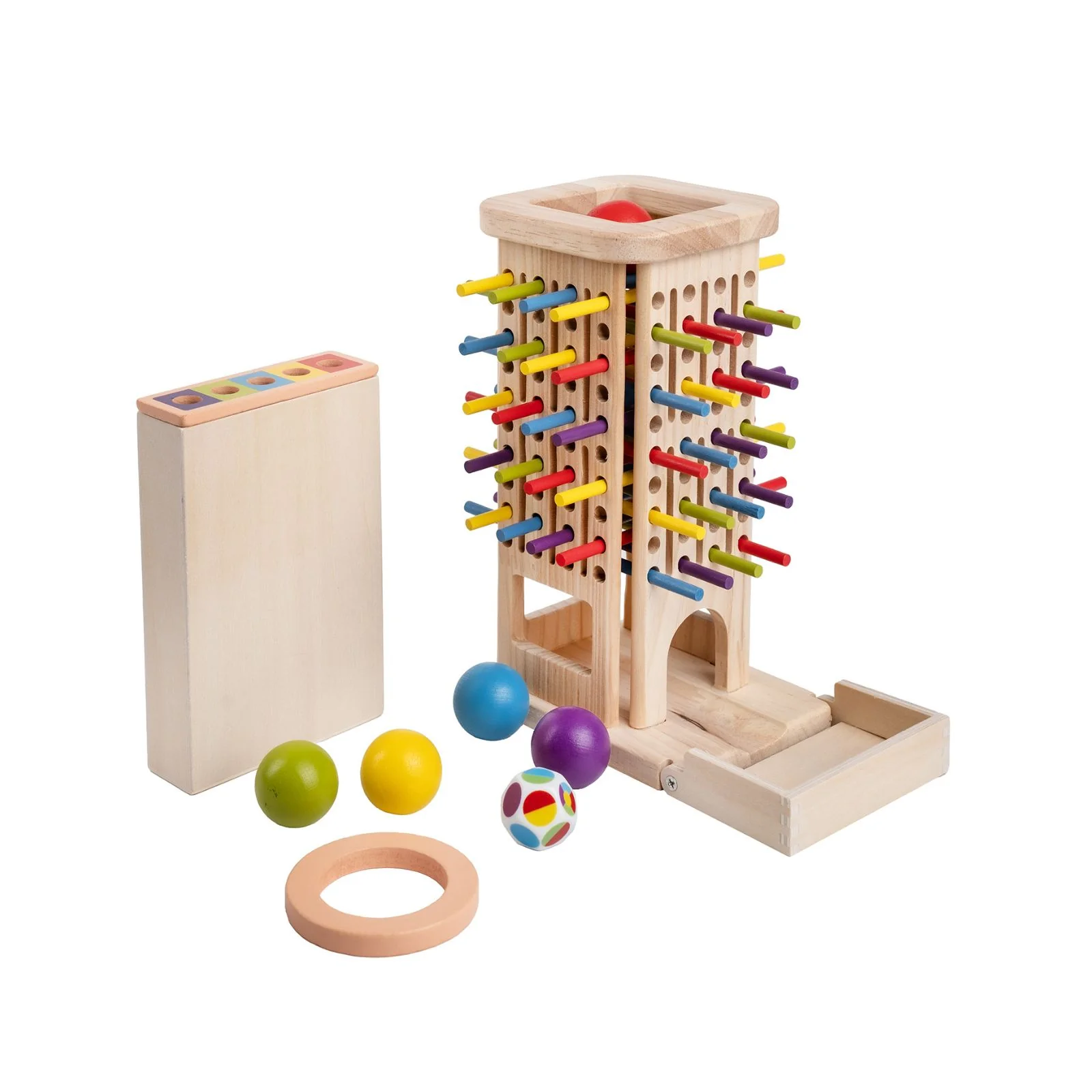 3in1 Motorikspielzeug Holzstab-Turm Farbsortierspiel Stäbchenziehspiel