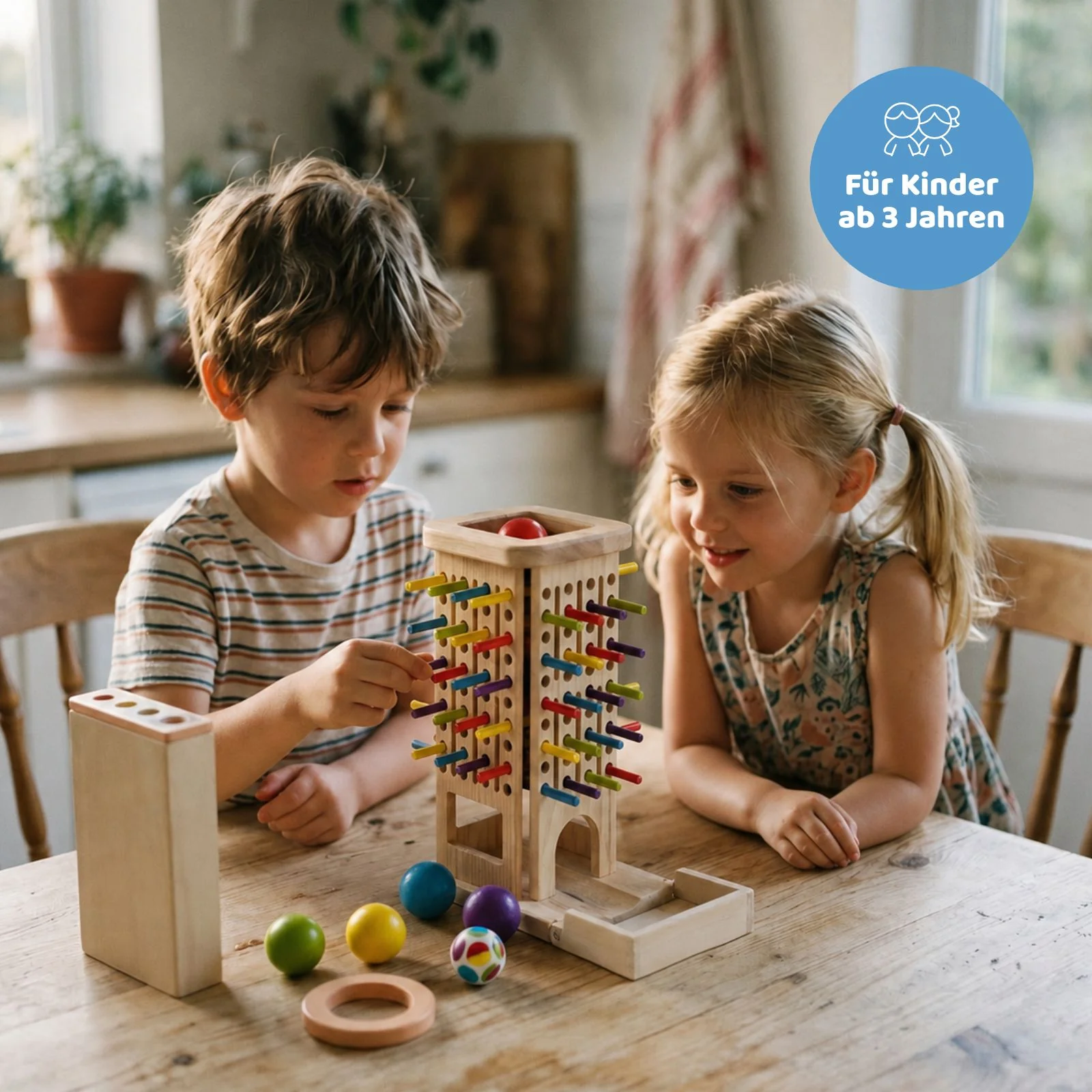 3in1 Motorikspielzeug Holzstab-Turm Farbsortierspiel Stäbchenziehspiel - Image 2