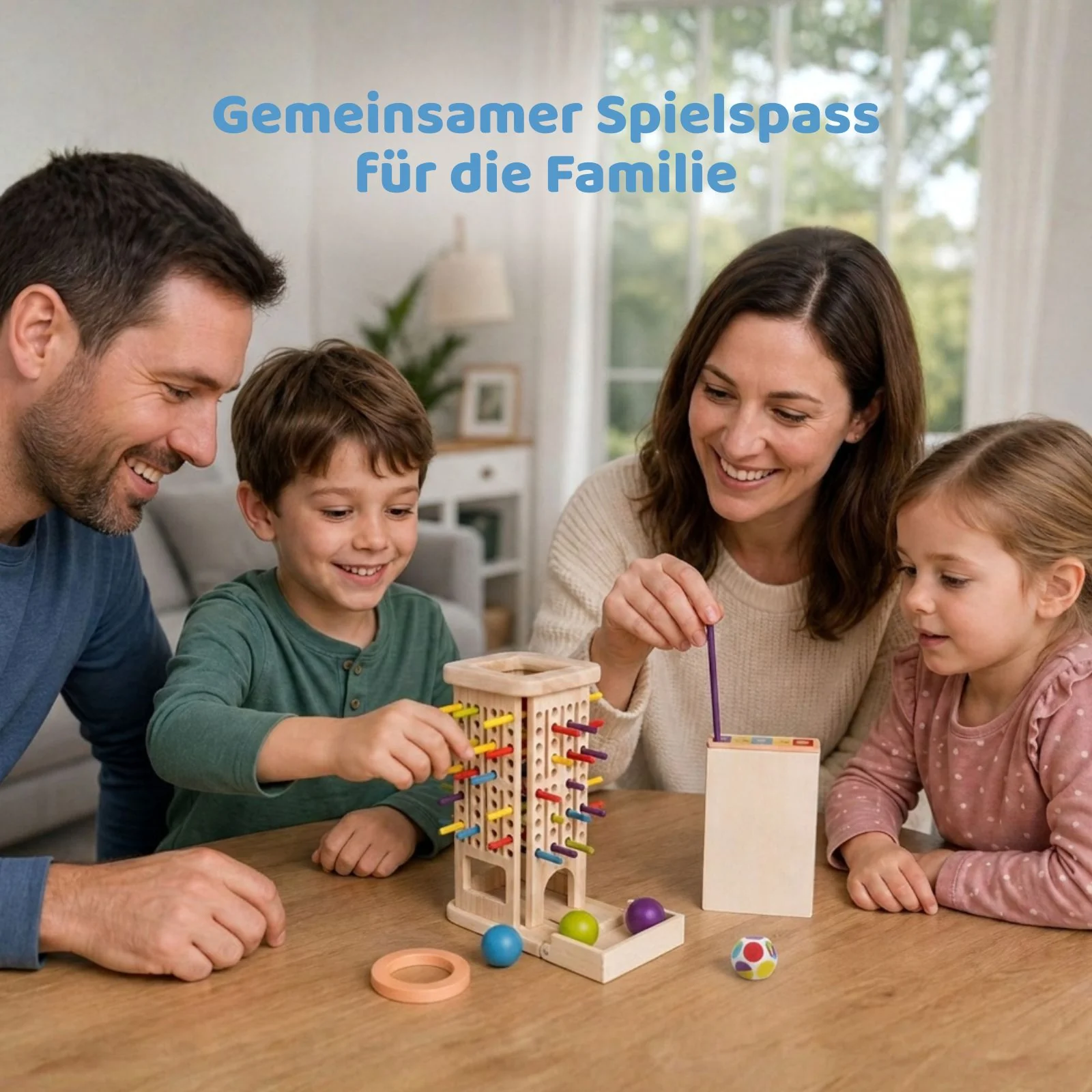 3in1 Motorikspielzeug Holzstab-Turm Farbsortierspiel Stäbchenziehspiel - Image 4