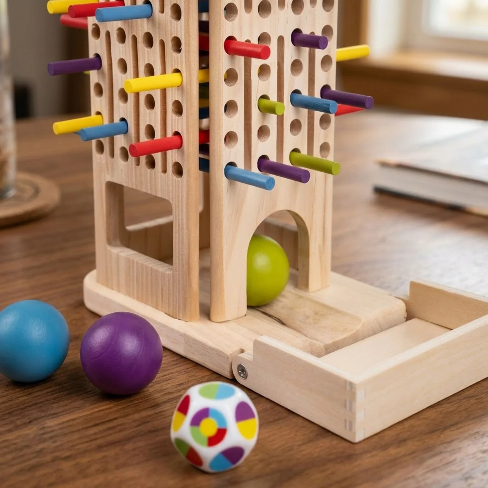 3in1 Motorikspielzeug Holzstab-Turm Farbsortierspiel Stäbchenziehspiel - Image 5