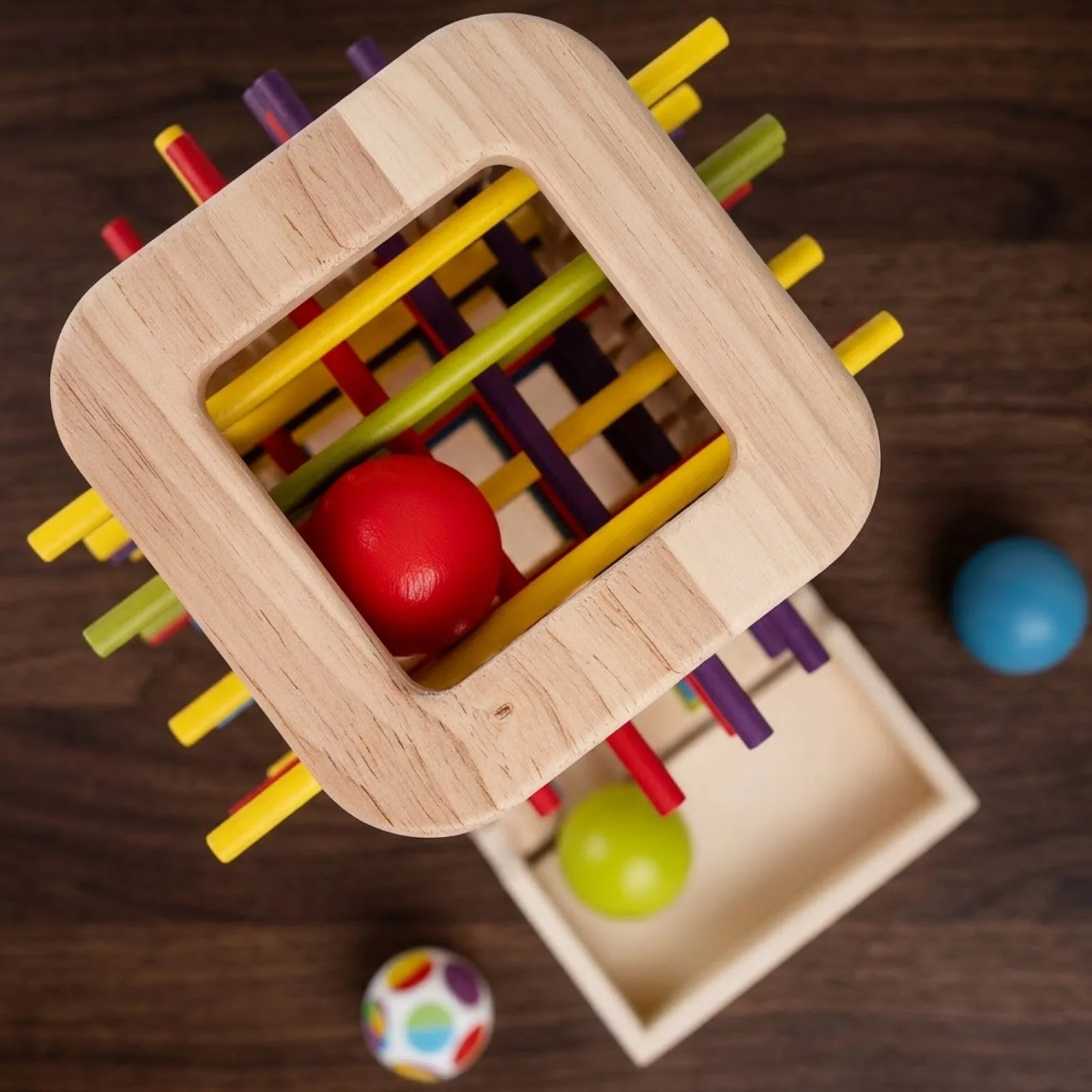 3in1 Motorikspielzeug Holzstab-Turm Farbsortierspiel Stäbchenziehspiel - Image 6