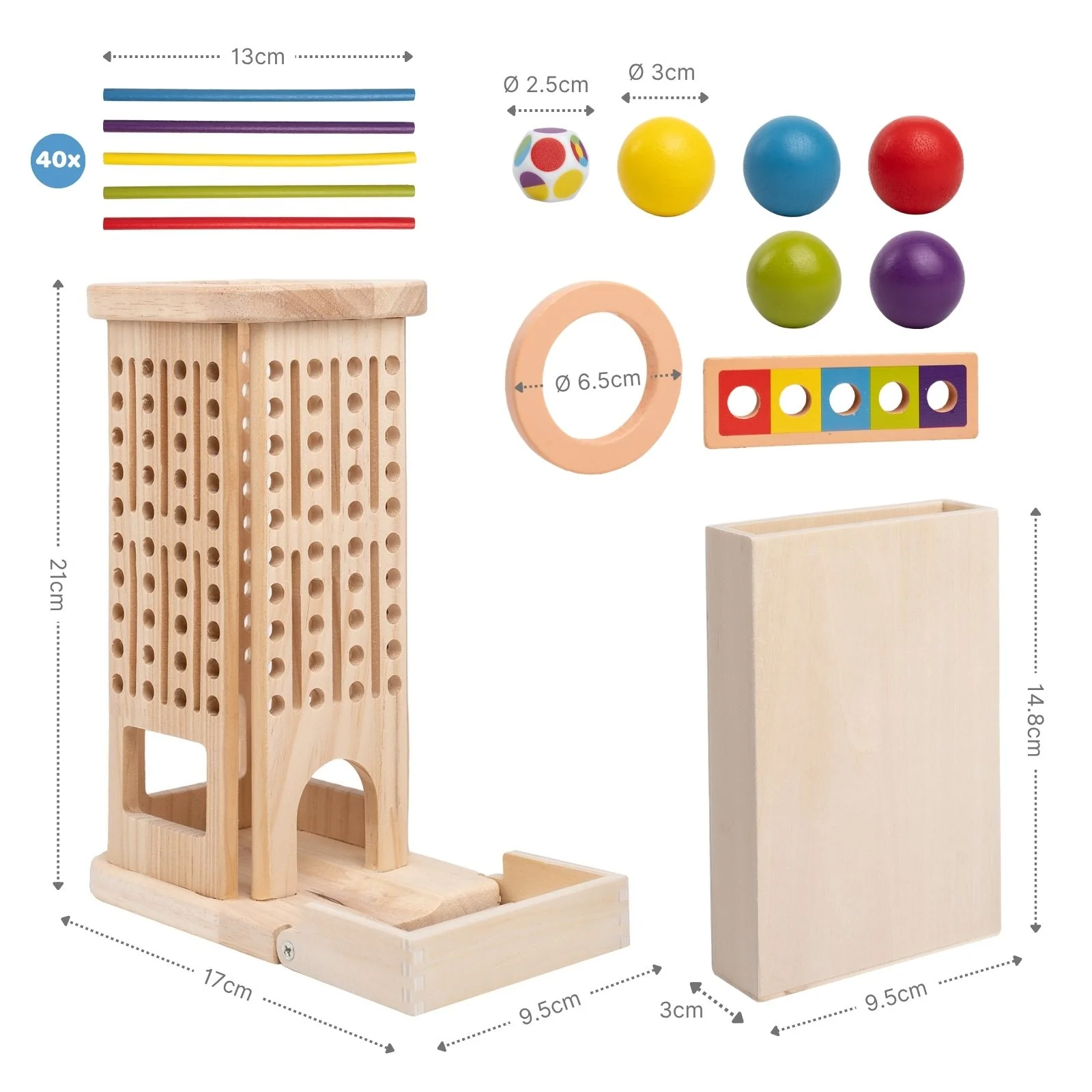 3in1 Motorikspielzeug Holzstab-Turm Farbsortierspiel Stäbchenziehspiel - Image 7