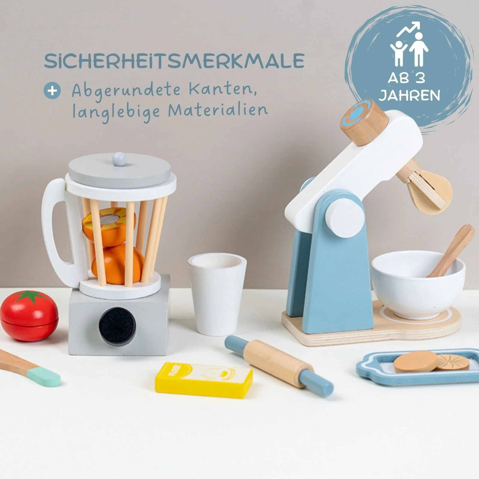 4-teiliges Spielzeug-Küchenmaschinen-Set aus Holz mit Zubehör Küchenspielzeug - Image 6