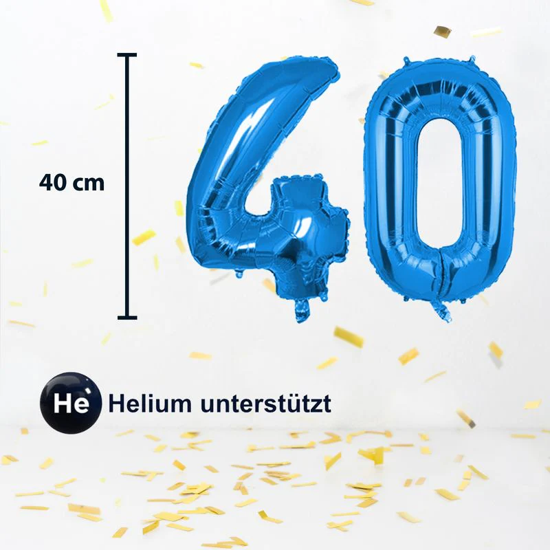 Zahlenballon Zahl 40 Folienballon Luftballon Heliumballon Blau 40cm - Image 2