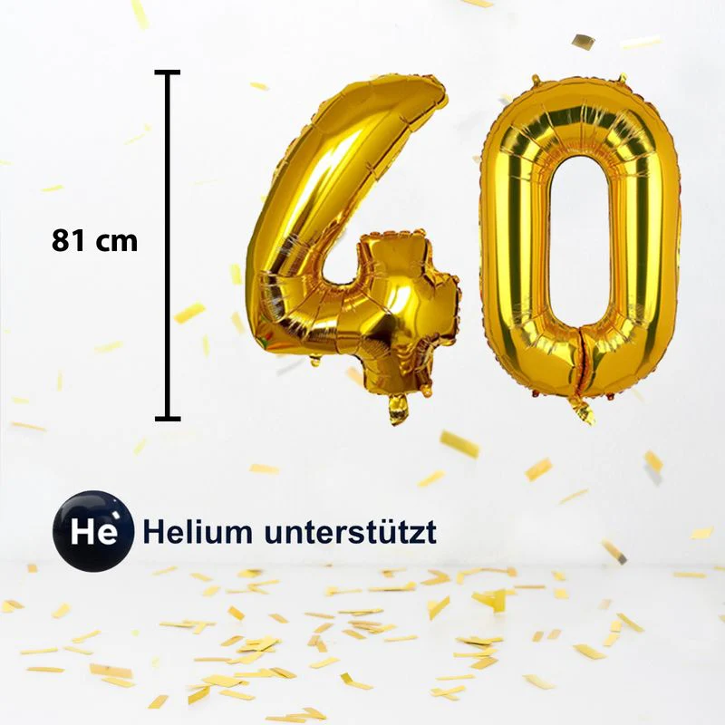 Zahlenballon Zahl 40 Golden Folienballon Luftballon Heliumballon 81cm - Image 2