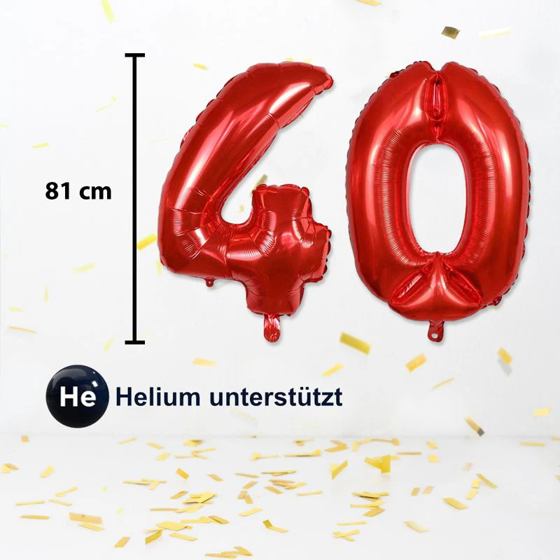 Folienballon Zahl 40 Rot Zahlenballon Luftballon Heliumballon 81cm - Image 3