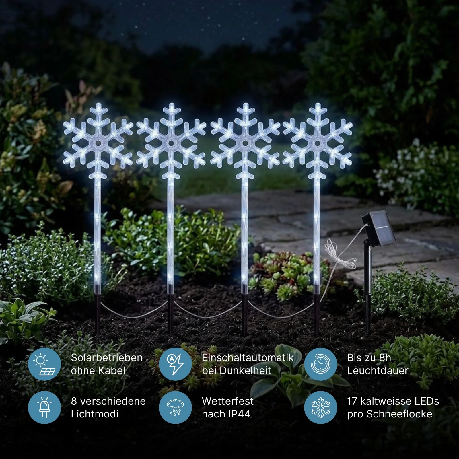 4er-Set LED-Dekoleuchte Gartenbeleuchtung Schneeflocke Solarleuchte - Image 3