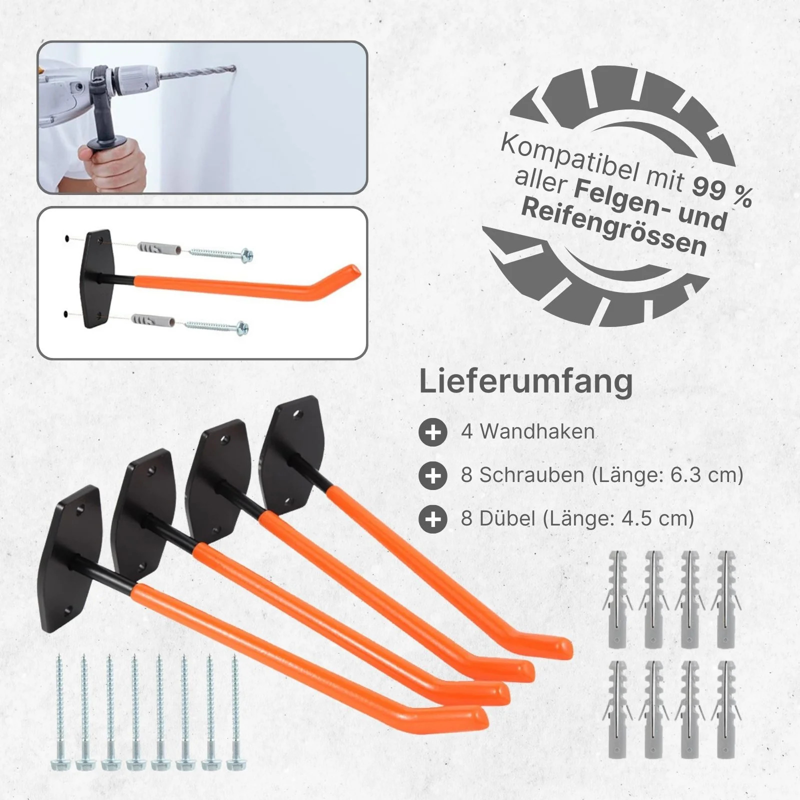 4er Set Wandhaken Reifen-Wandhalterung Autoreifen-Halterung Aufbewahrungshaken - Image 4