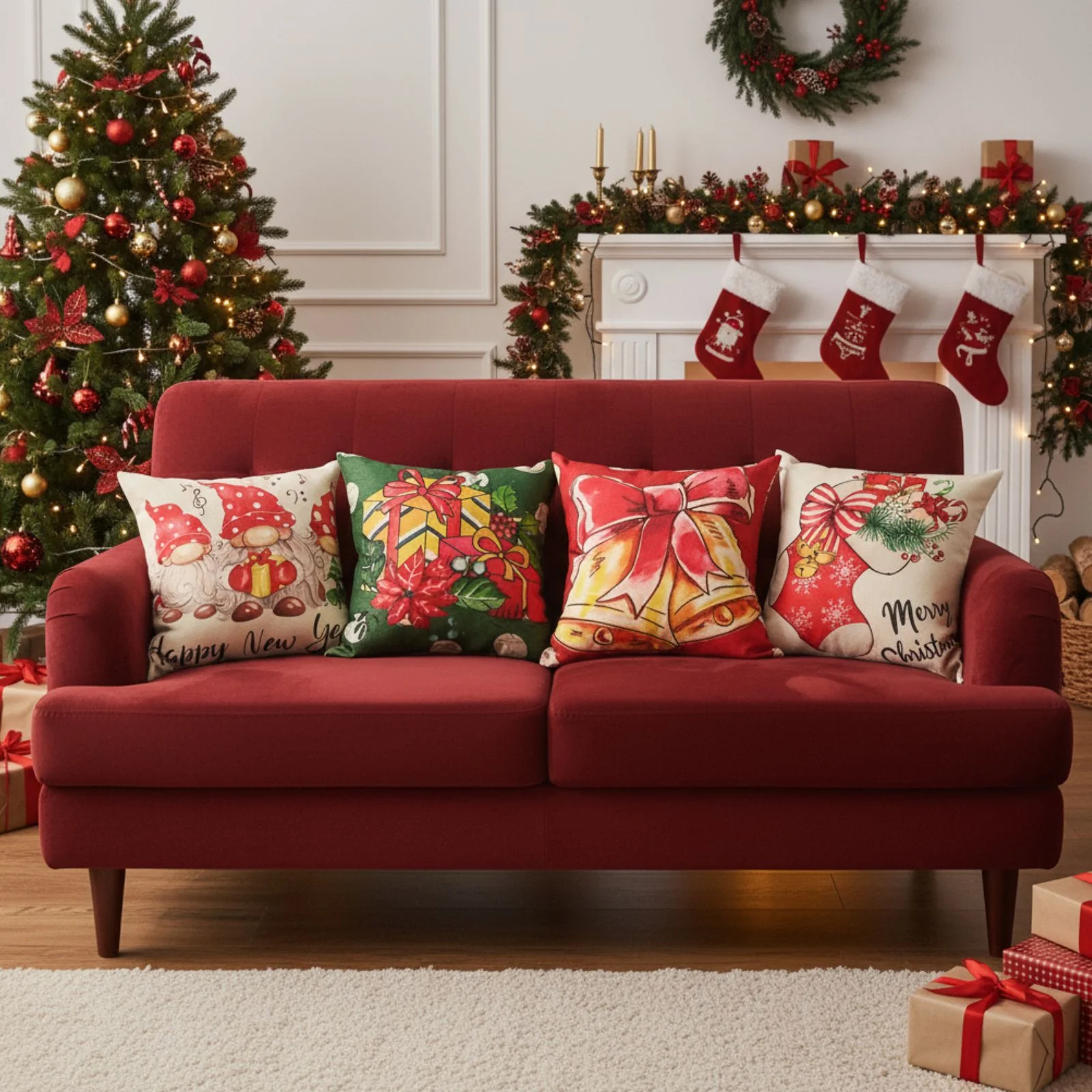 4er-Set Weihnachts-Kissenbezug Dekokissen-Bezug Kissenhülle Zier-Bezug - Image 2