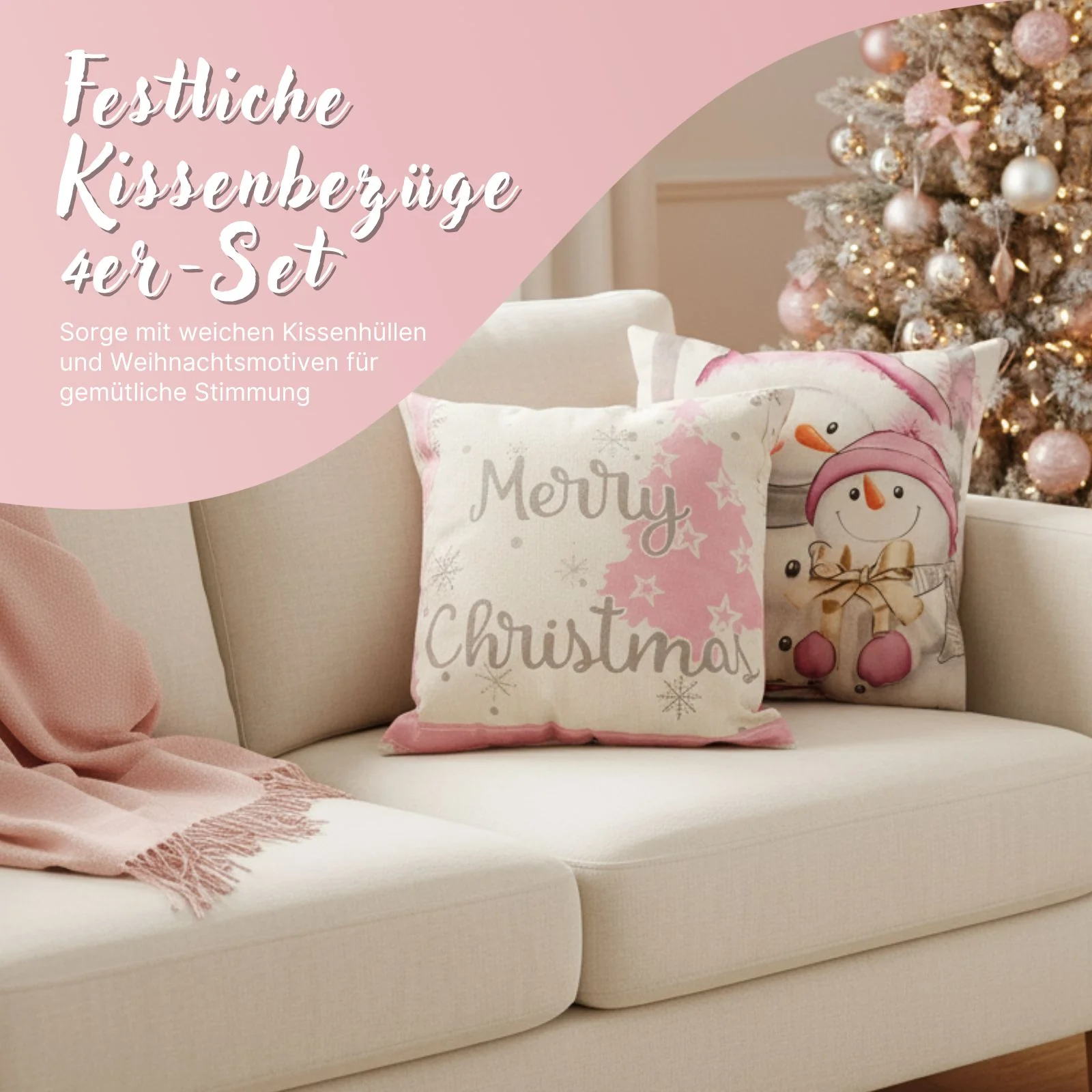 4er-Set Weihnachts-Kissenbezug Kissenhülle Dekokissen-Bezug Zier-Bezug - Image 4
