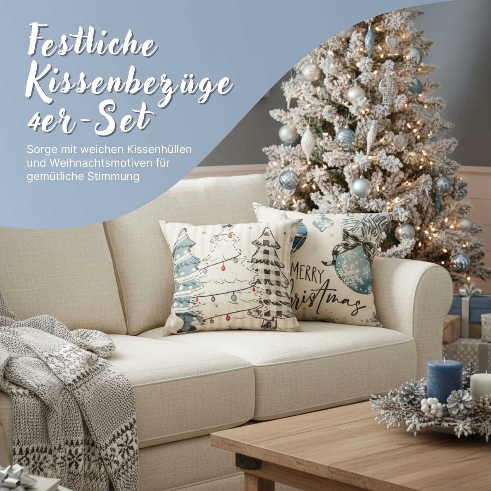 4er-Set Weihnachts-Kissenbezug Zier-Bezug Kissenhülle Dekokissen-Bezug - Image 4