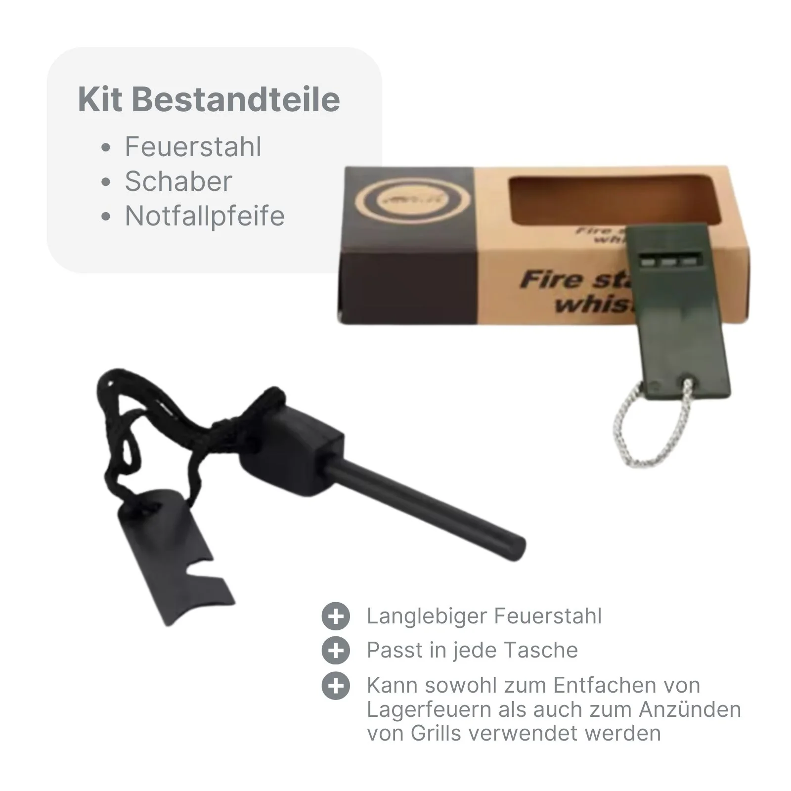 4in1 Feuerstarter-Kit Magnesium-Feuerstahl Zündstahl Feuerstein - Image 2
