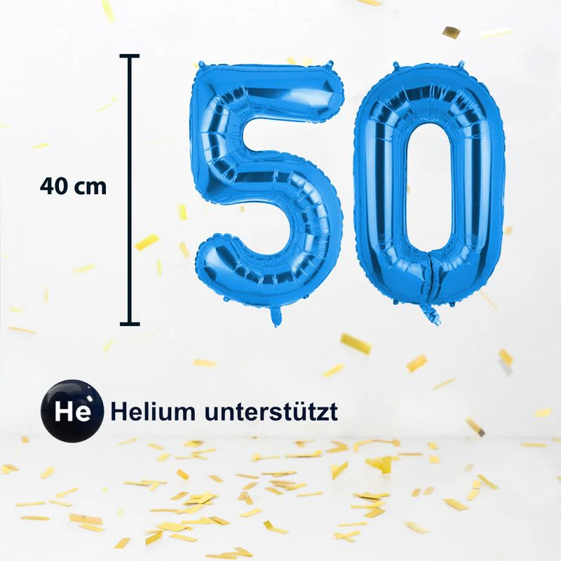 Folienballon Zahl 50 Blau Zahlenballon Geburtstagsparty Ballon 40cm - Image 2
