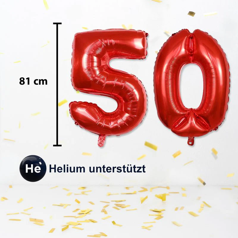Folienballon Zahl 50 Zahlenballon Geburtstagsparty Ballon Rot 81cm - Image 3