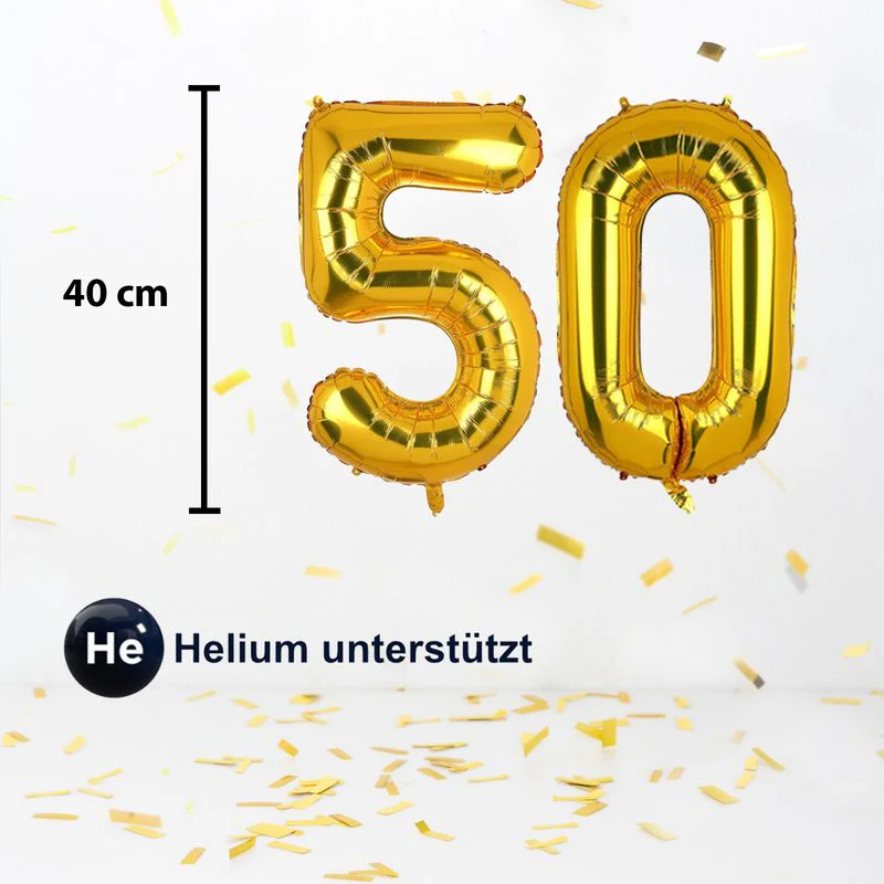 Folienballon Zahl 50 Golden Zahlenballon Geburtstagsparty Ballon 40cm - Image 2