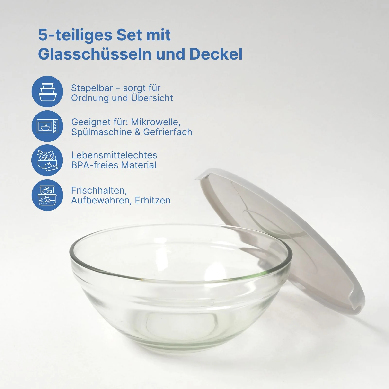 5er-Set Glasschüsseln mit Deckel Glasbehälter Glasschale - Image 2