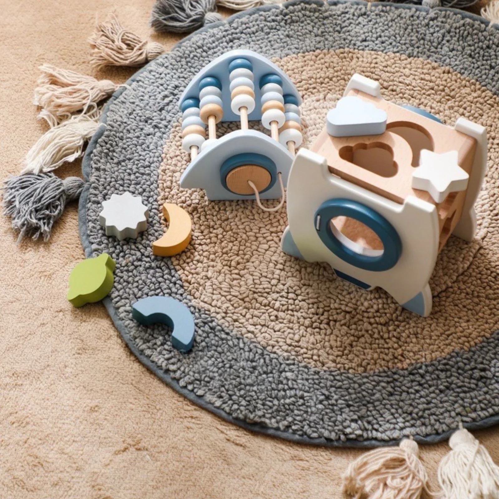 5in1-Aktivitäts-Holzrakete Kinderspielzeug Raumschiff Motorikspielzeug - Image 2