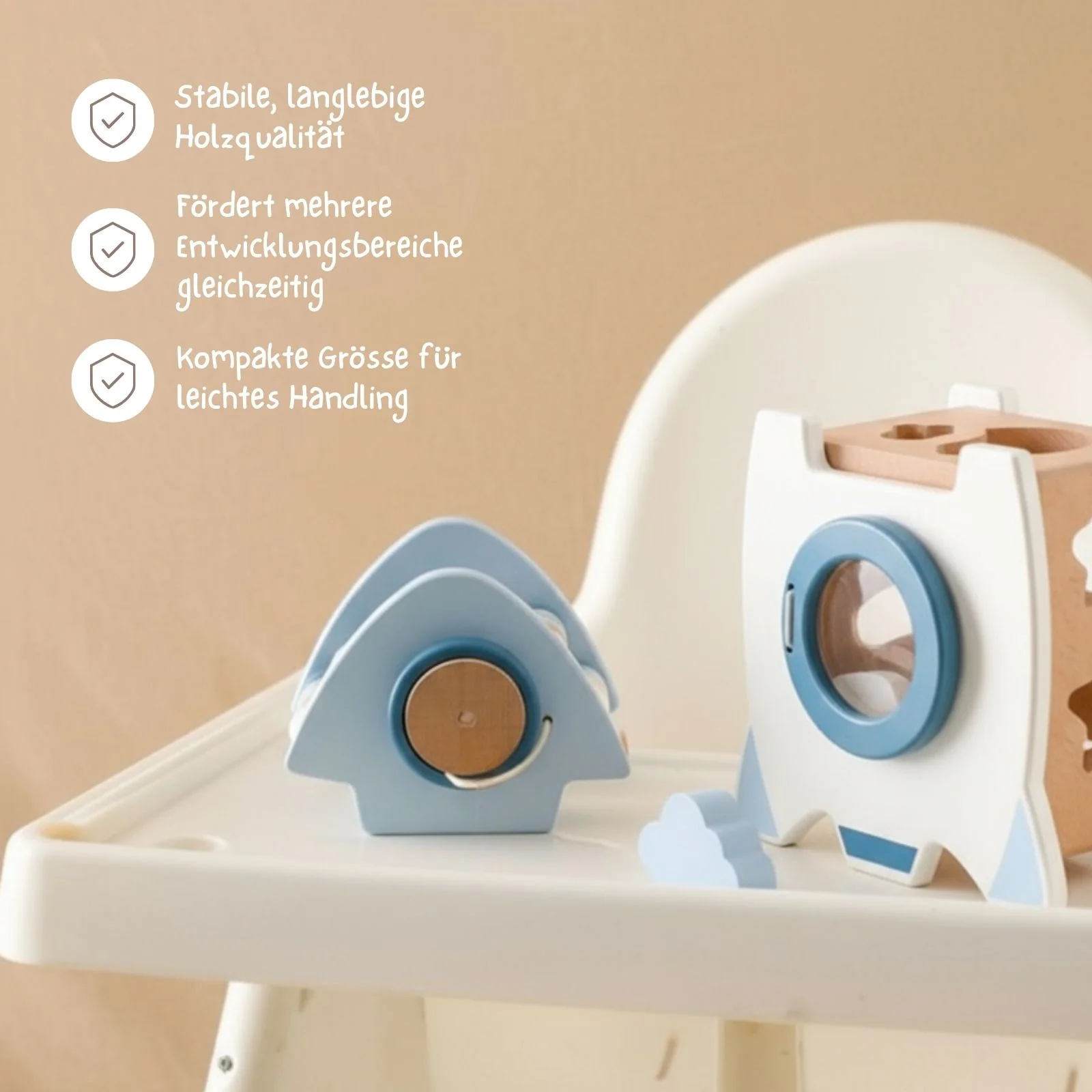 5in1-Aktivitäts-Holzrakete Kinderspielzeug Raumschiff Motorikspielzeug - Image 8