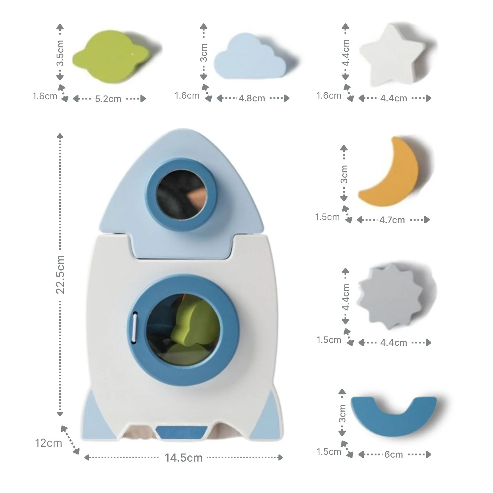 5in1-Aktivitäts-Holzrakete Kinderspielzeug Raumschiff Motorikspielzeug - Image 9
