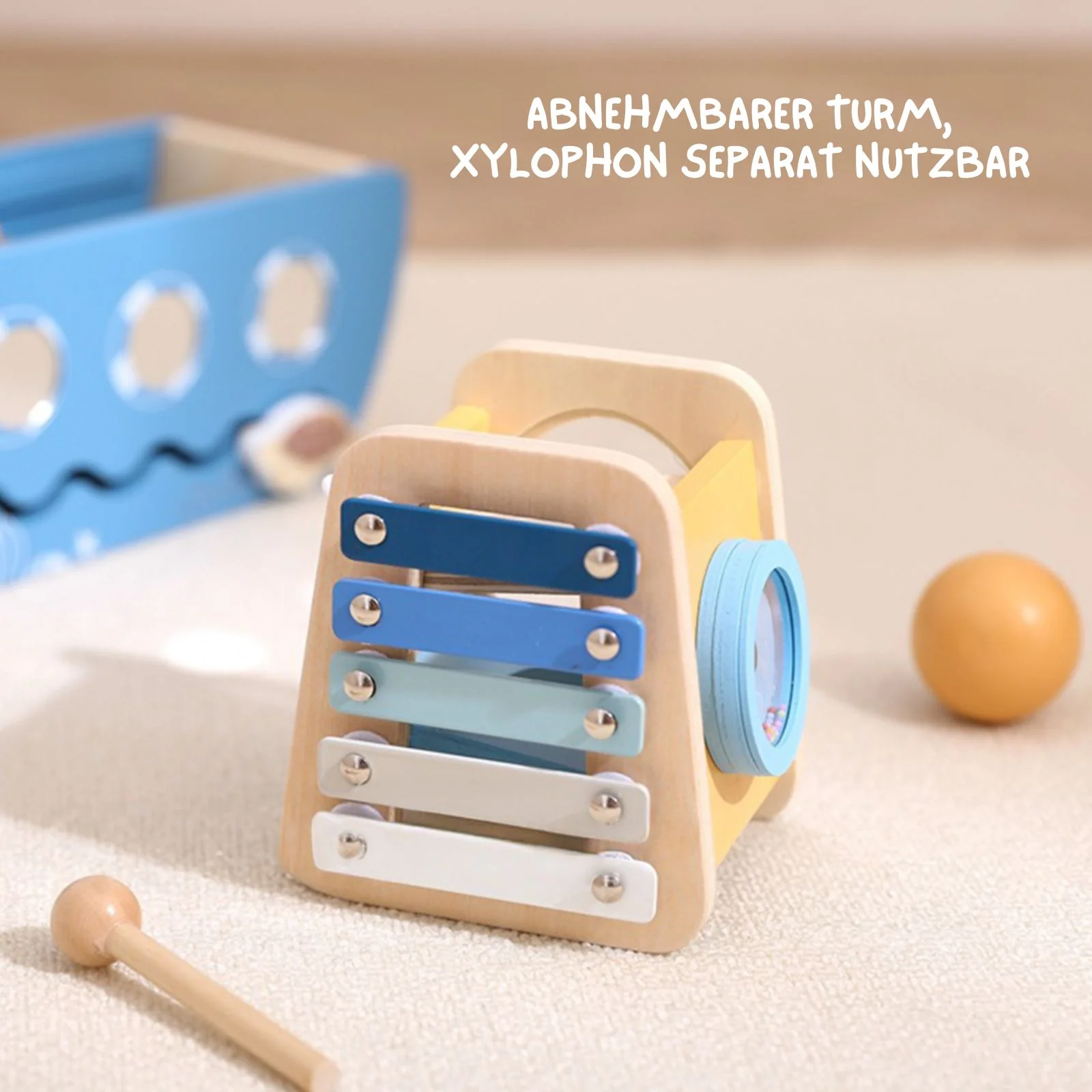 7in1-Aktivitäts-Holzschiff Kinderspielzeug Piratenschiff Motorikspielzeug - Image 3