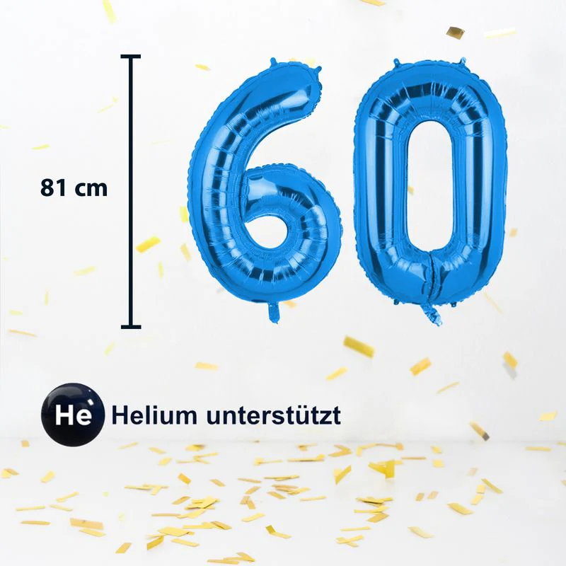 Folienballon Zahl 60 Blau Zahlenballon Heliumballon Luftballon 81cm - Image 2