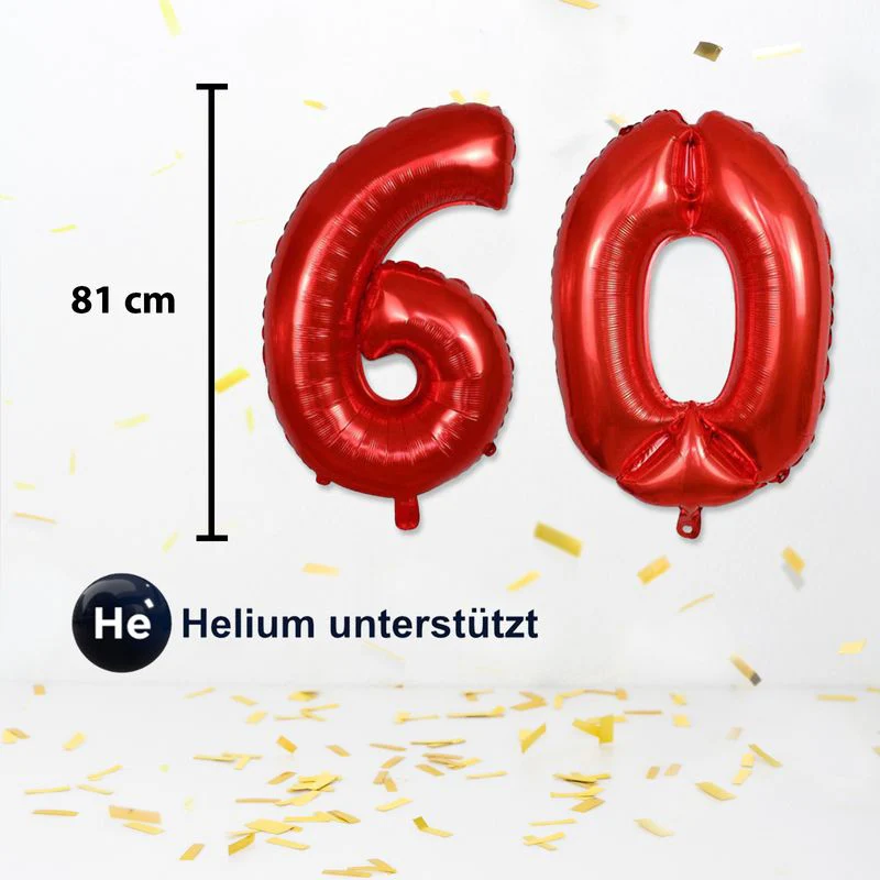 Zahlenballon Zahl 60 Folienballon Heliumballon Luftballon Rot 81cm - Image 3