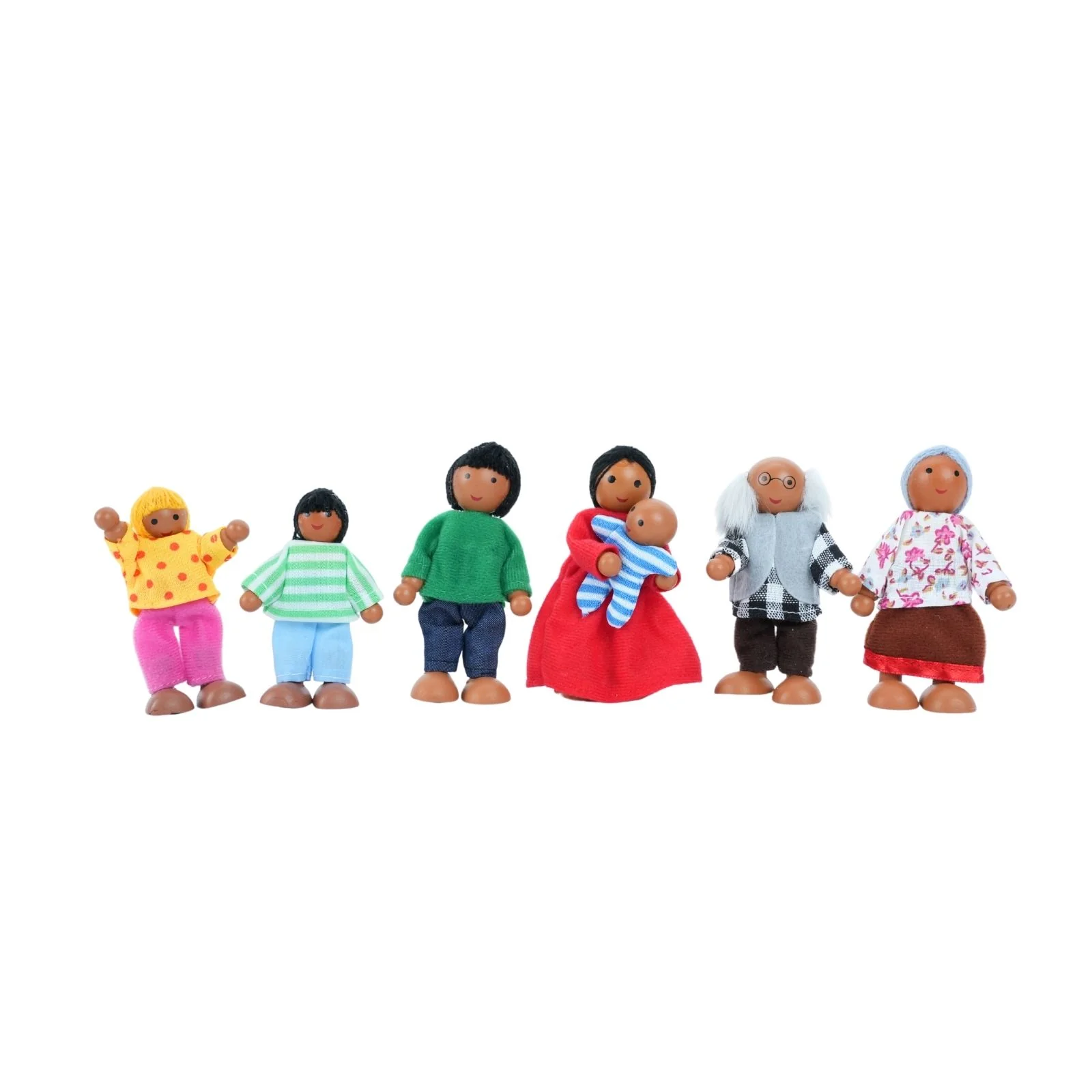 7-tlg. Puppenfamilie aus Holz Holzpuppen Biegepuppen Kinderspielzeug