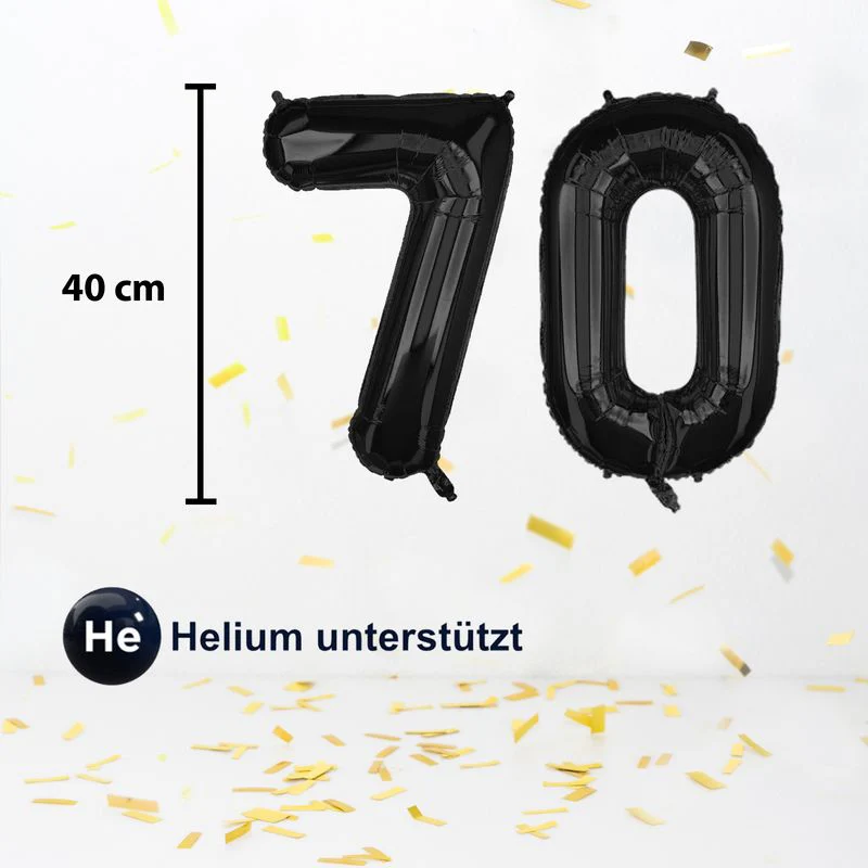 Zahlenballon Zahl 70 Folienballon Geburtstagsparty Ballon Schwarz 40cm - Image 2